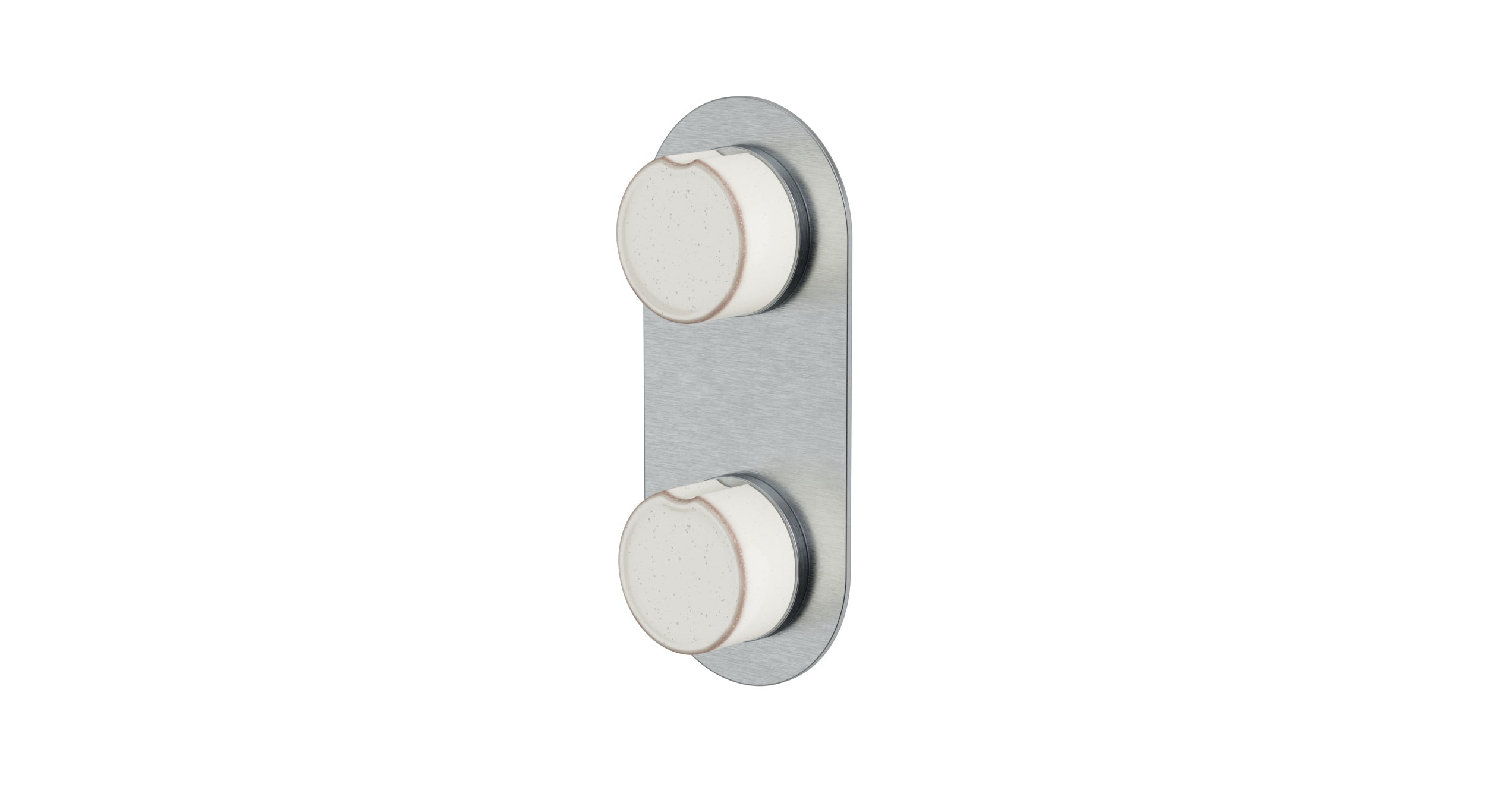 Foundry Two Handle Wall Mount Shower Trim with Groove Ceramic Knob Handles in Satin Chrome