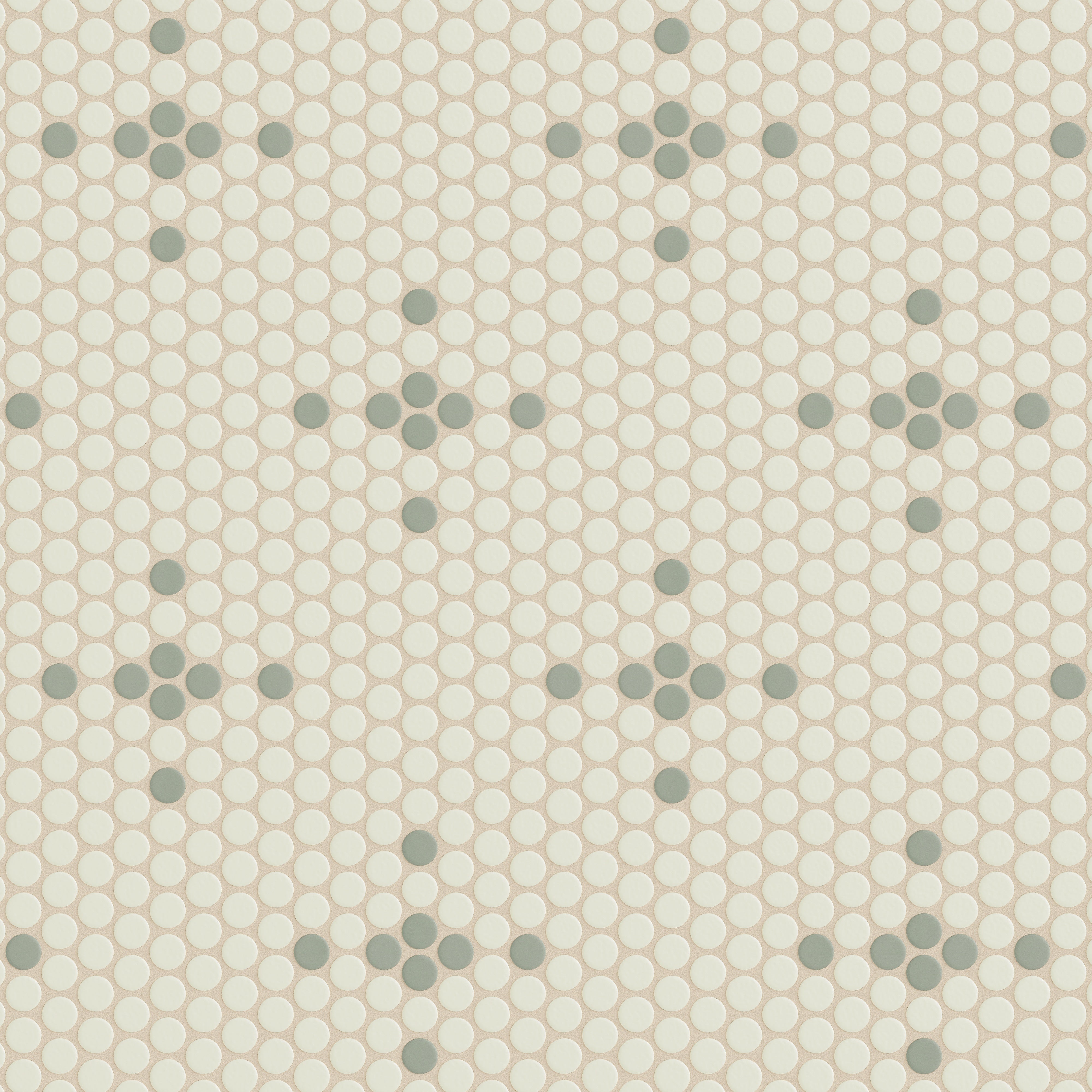 1" Penny Round Sparkle Sheeted Original Ceramic Tile in Limewash Matte & Rosemary Matte