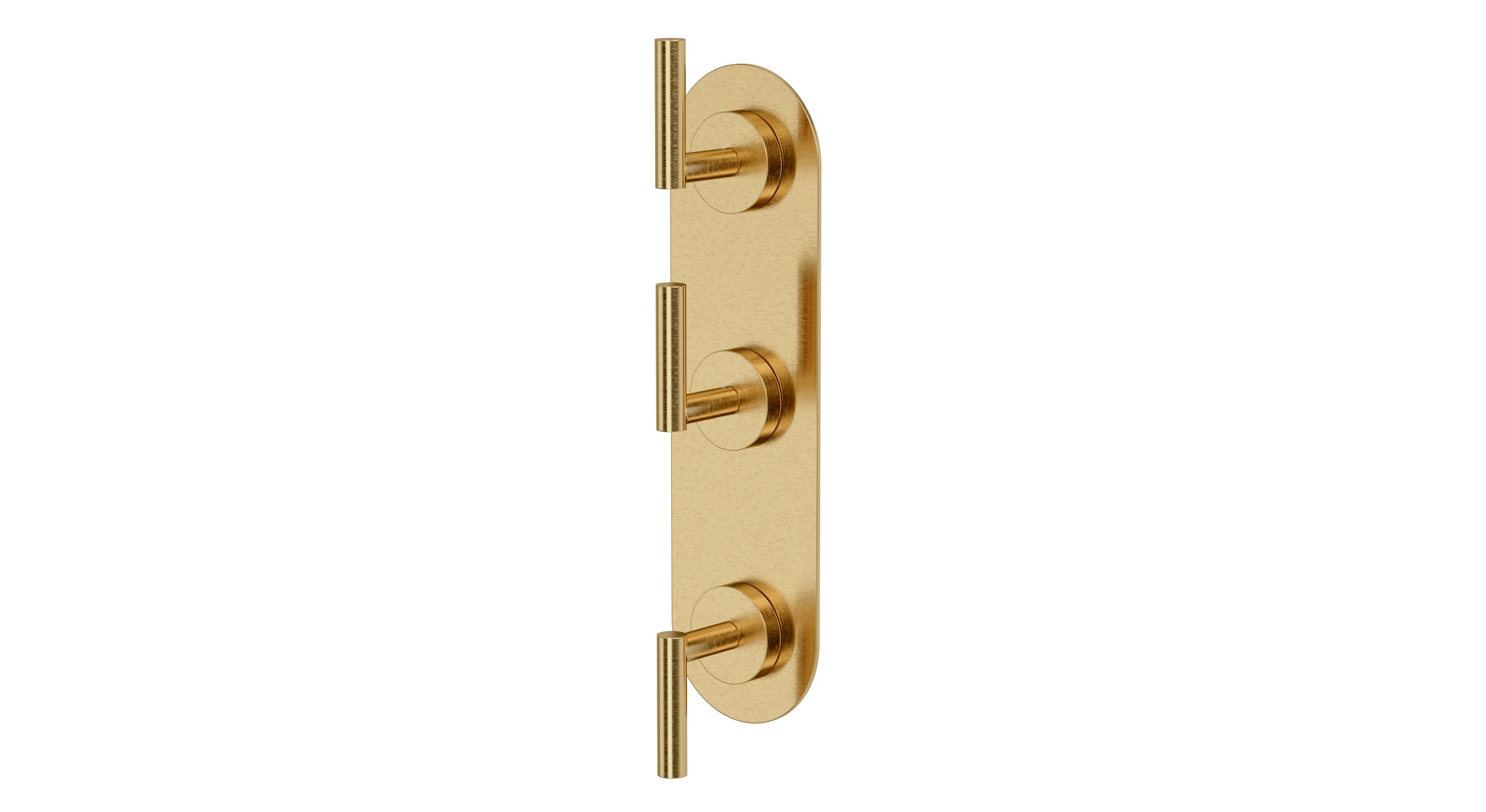 Contour Three Handle Wall Mount Shower Trim with Soft Lever Handles in Satin Brass