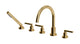 Flatiron Three Handle Deck Mount Gooseneck Bath Trim with Hand Shower and Linear Lever Handles in Satin Brass