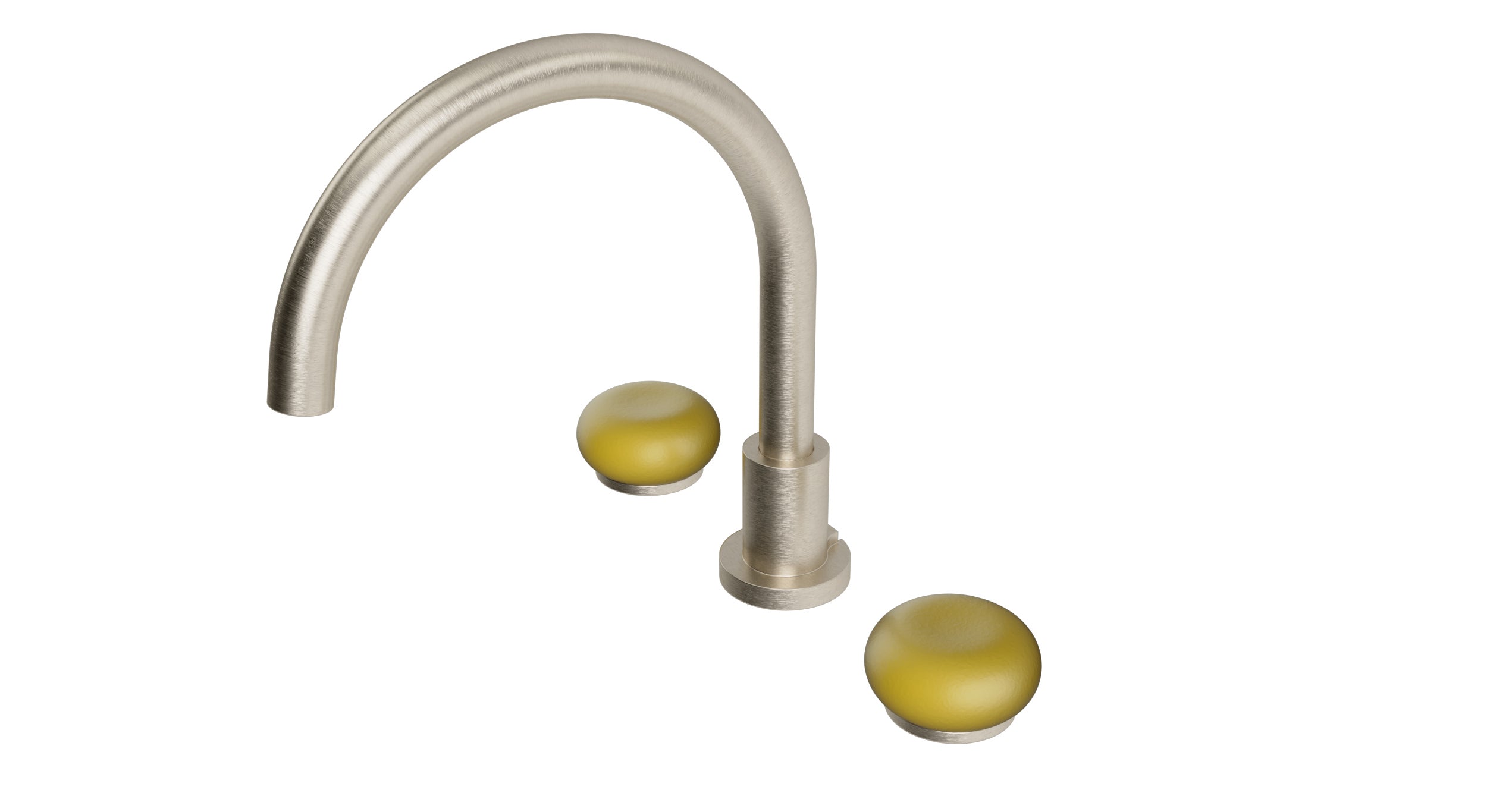 Foundry Two Handle Deck Mount Gooseneck Bath Trim with Pebble Ceramic Knob Handles in Satin Nickel