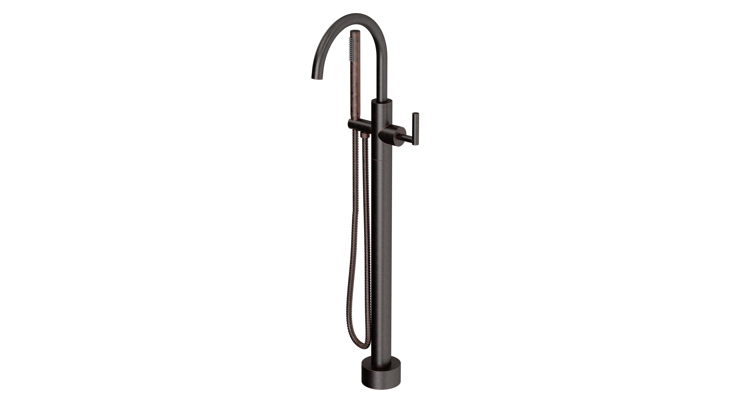 Contour One Handle Floor Mount Gooseneck Bath Trim with Hand Shower and Soft Lever Handle in Antique Bronze