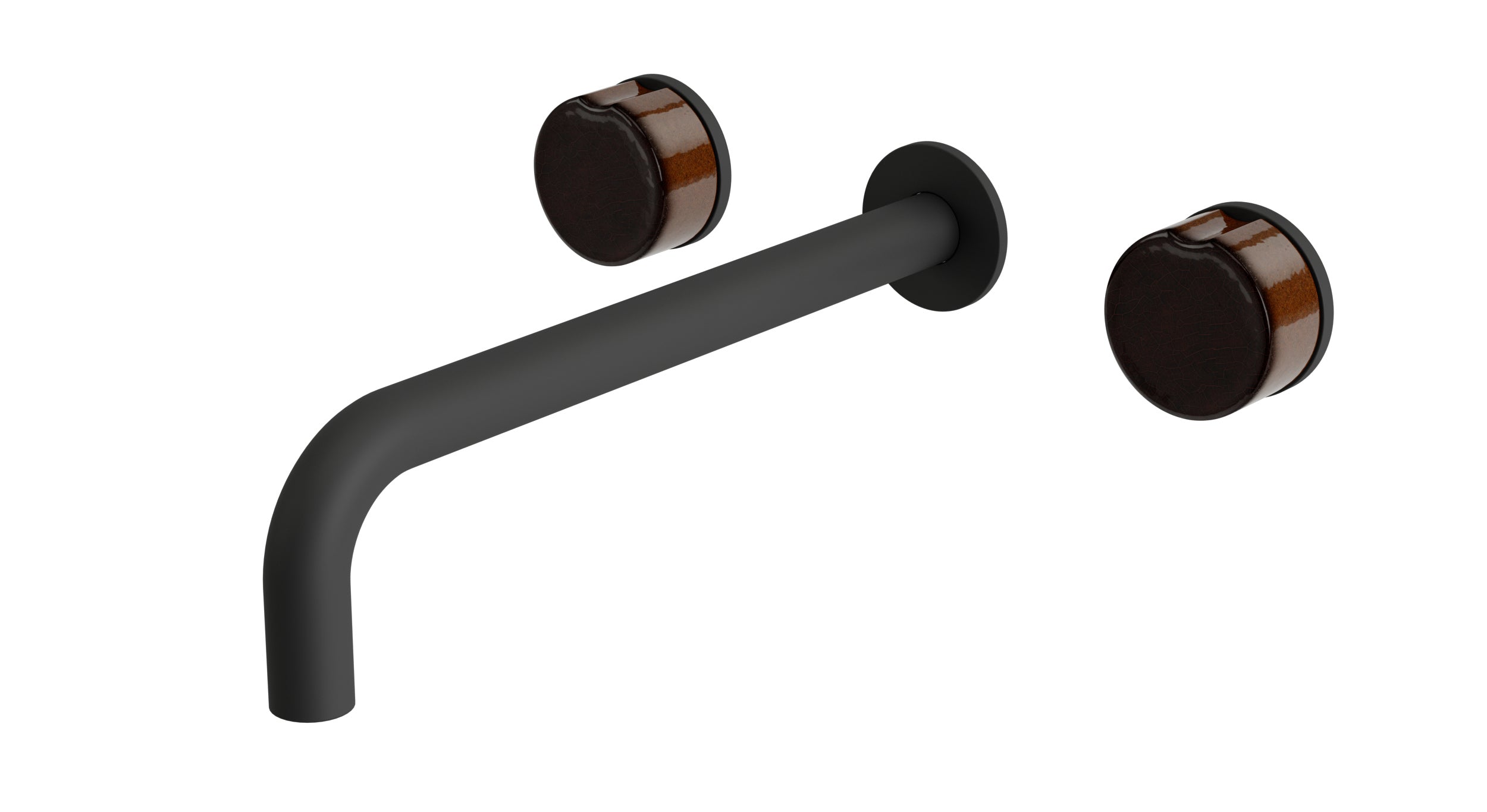 Foundry Two Handle Wall Mount 10" Lavatory Faucet with Groove Ceramic Knob Handles in Matte Black
