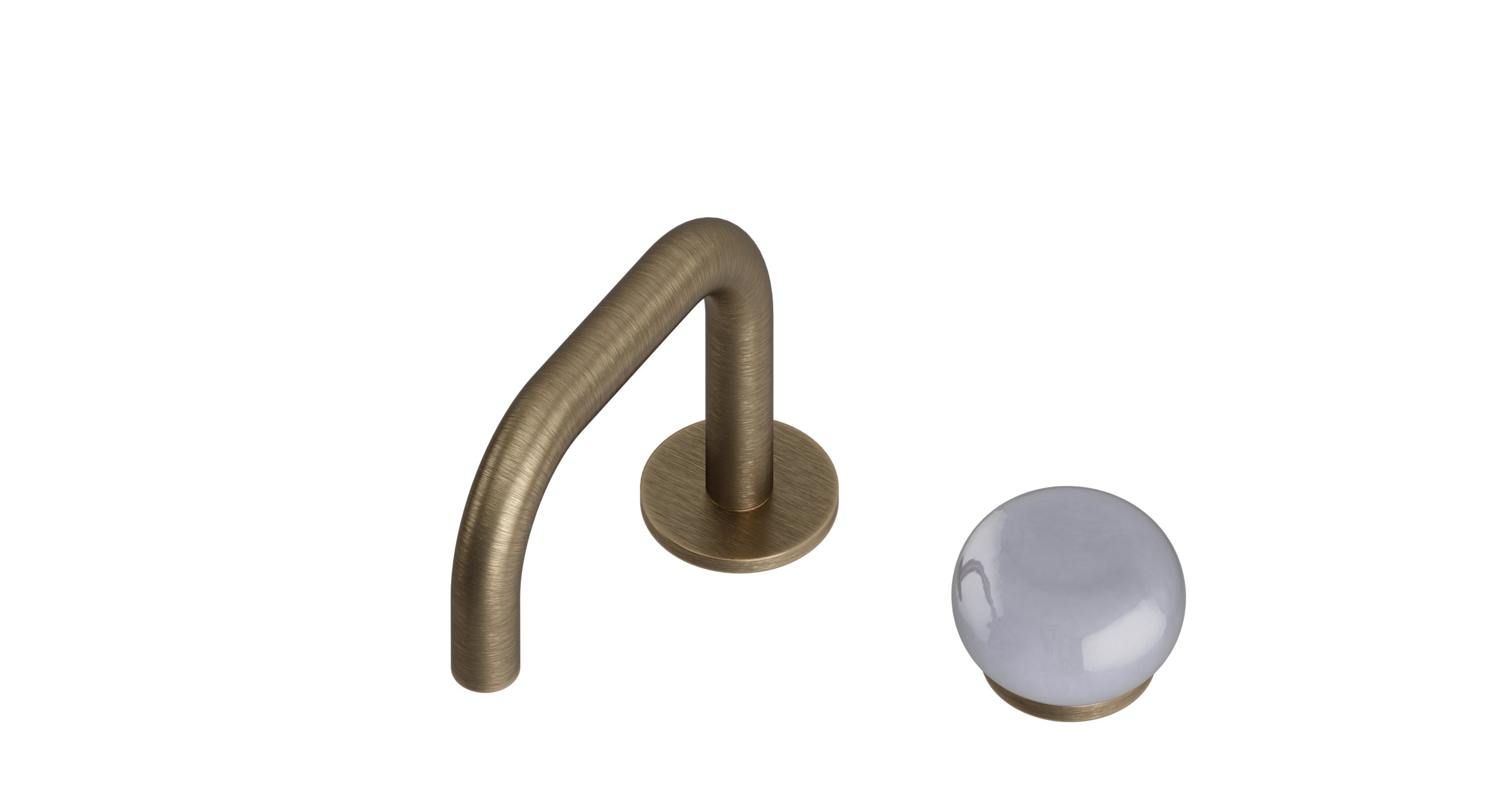 Foundry One Handle Deck Mount Squaretop Lavatory Faucet with Pebble Ceramic Knob Handle in Antique Brass