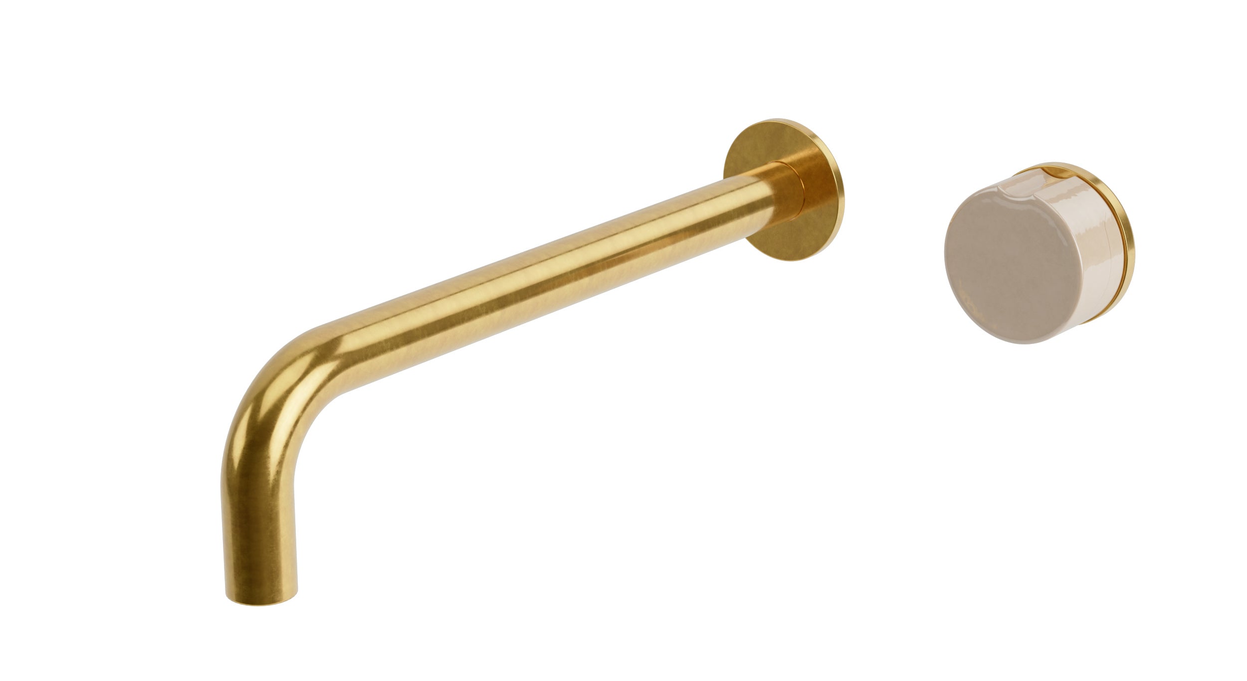 Foundry One Handle Wall Mount 10" Lavatory Faucet with Groove Ceramic Knob Handle in French Brass