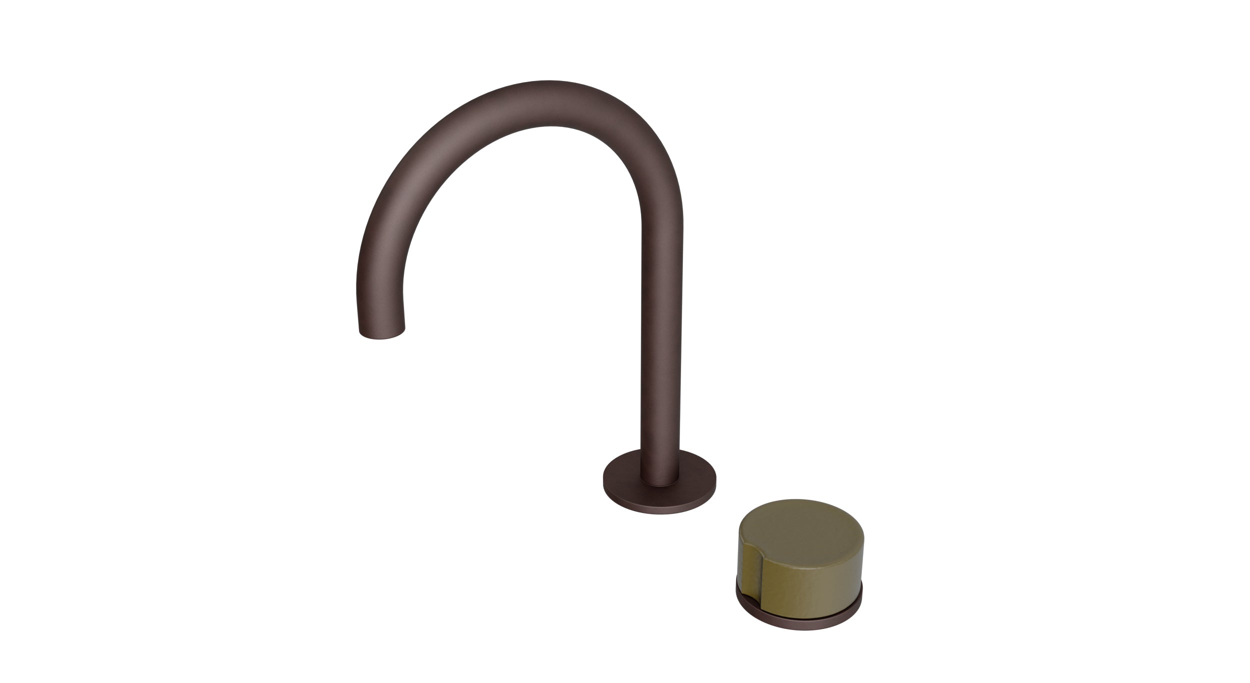 Foundry One Handle Deck Mount Gooseneck Lavatory Faucet with Groove Ceramic Knob Handle in Architectural Copper