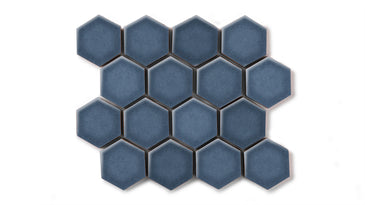 2" Hexagon Sheeted Original Ceramic Mosaic Tile in Slate Blue Gloss
