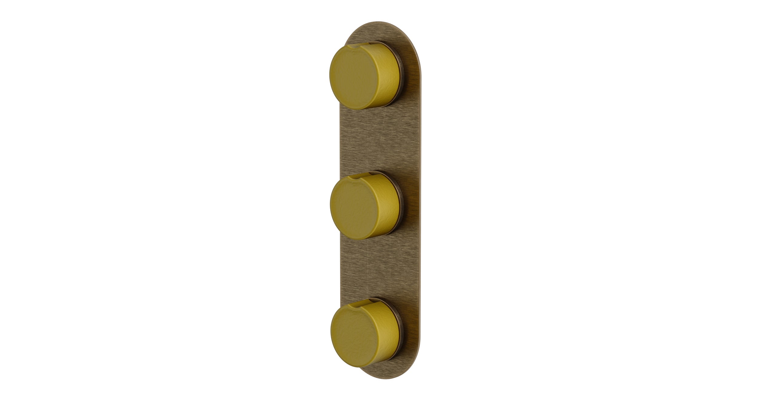 Foundry Three Handle Wall Mount Shower Trim with Groove Ceramic Knob Handles in Antique Brass