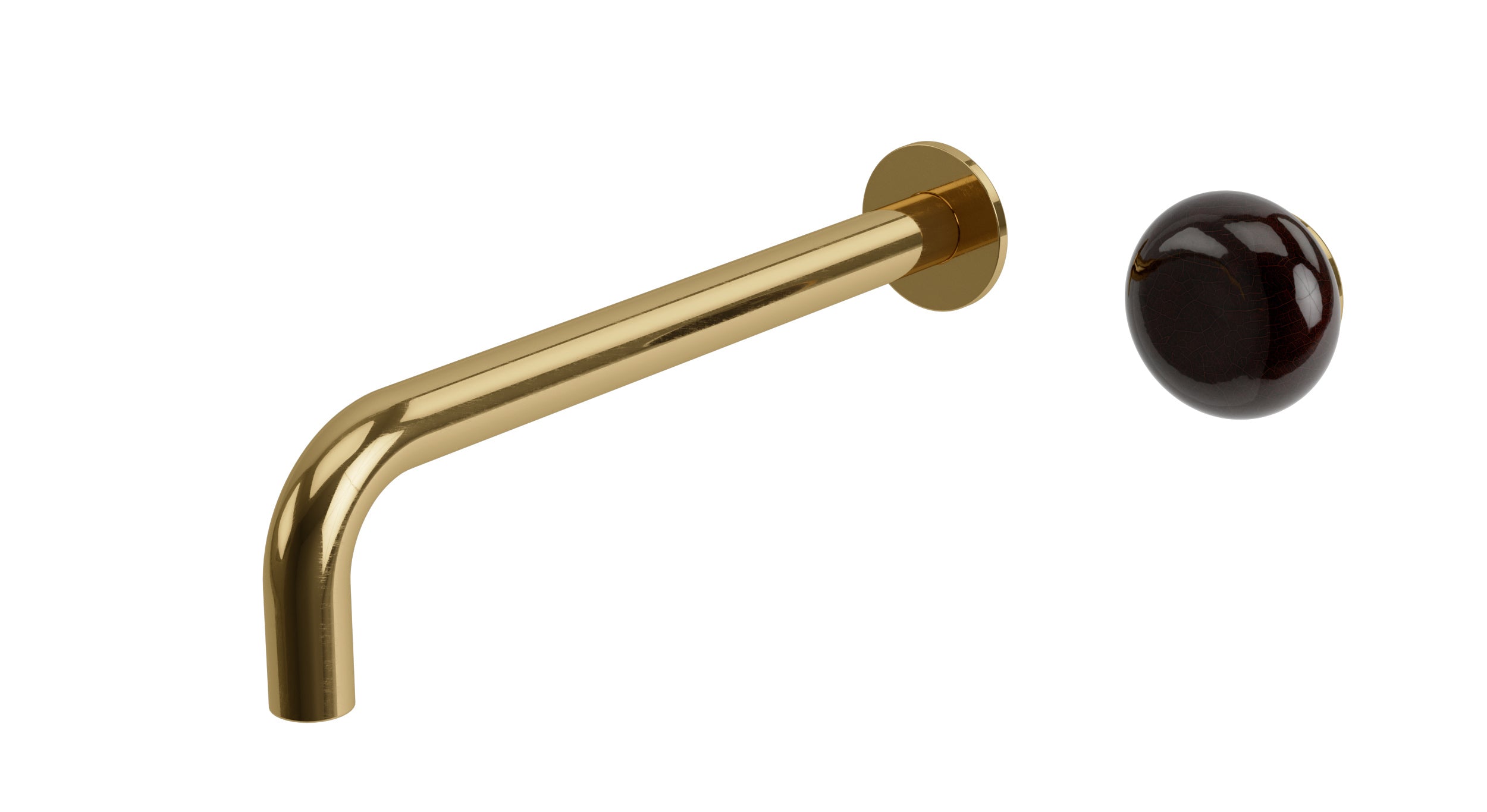 Foundry One Handle Wall Mount 10" Lavatory Faucet with Pebble Ceramic Knob Handle in Uncoated Polished Brass