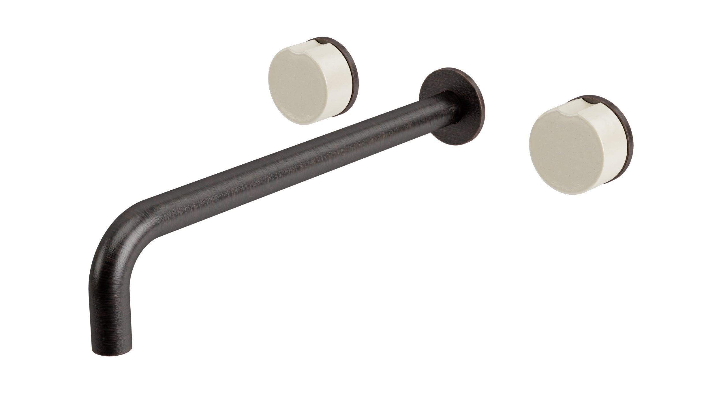 Foundry Two Handle Wall Mount 12" Lavatory Faucet with Groove Ceramic Knob Handles in Antique Bronze