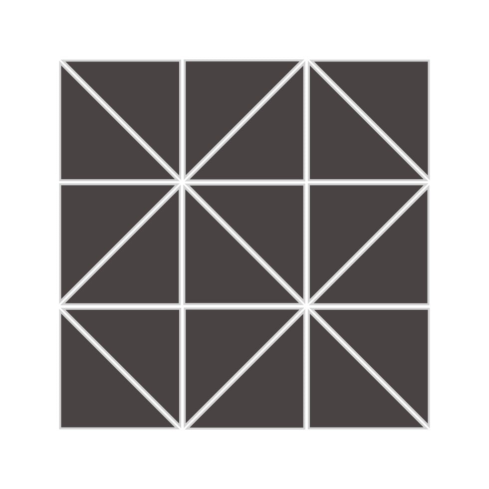 3" Triangle Sheeted - Quadrant Original Ceramic Mosaic Tile in Carbon Gloss