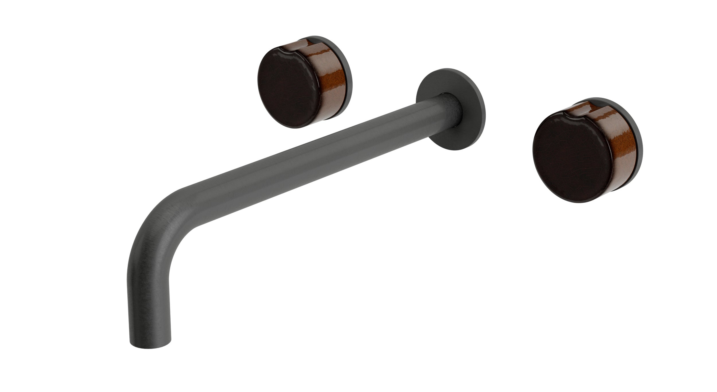 Foundry Two Handle Wall Mount 10" Lavatory Faucet with Groove Ceramic Knob Handles in Blackened Nickel