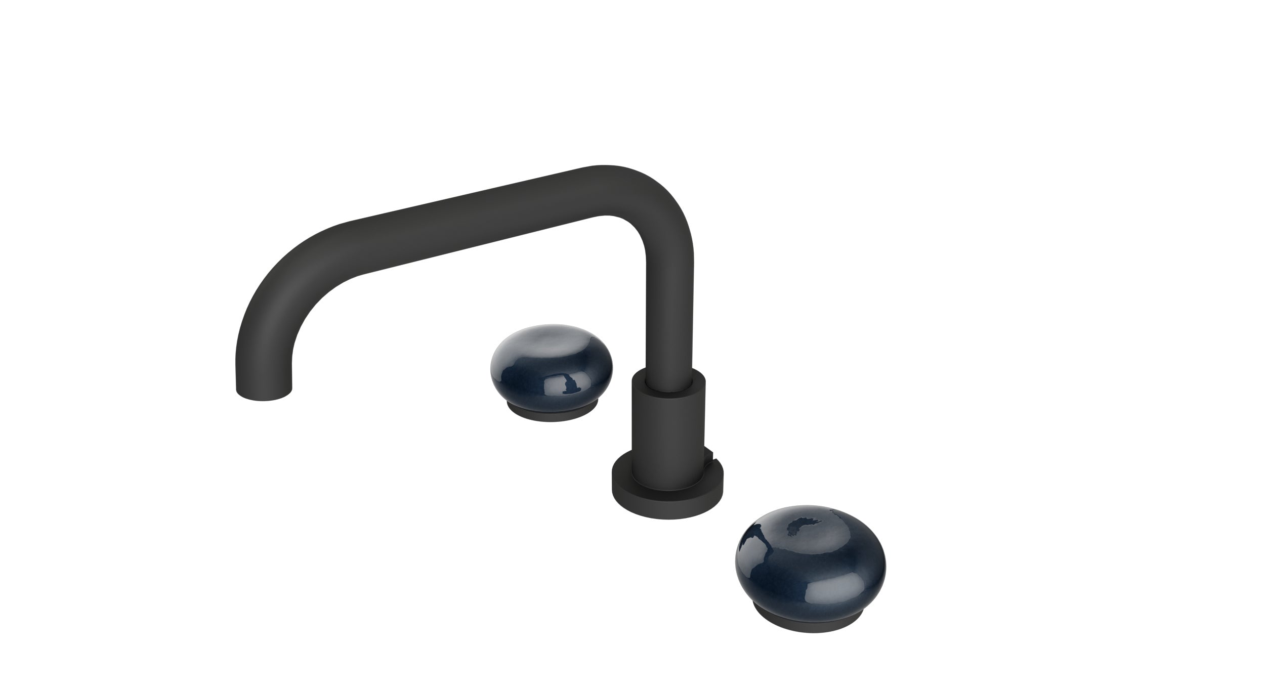 Foundry Two Handle Deck Mount Squaretop Bath Trim with Pebble Ceramic Knob Handles in Matte Black
