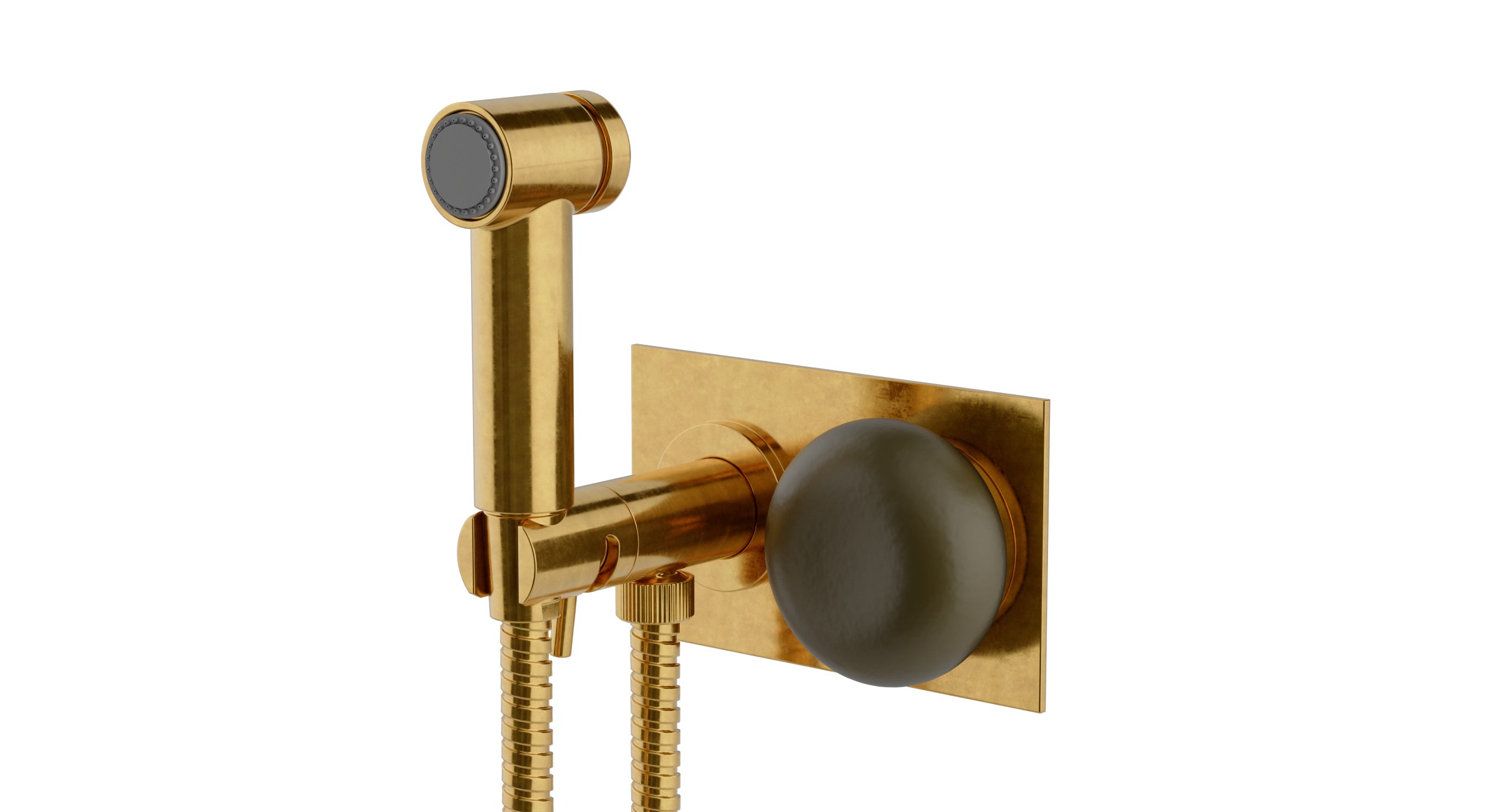 Foundry One Handle Wall Mount Bidet Trim with Pebble Ceramic Knob Handle in French Brass