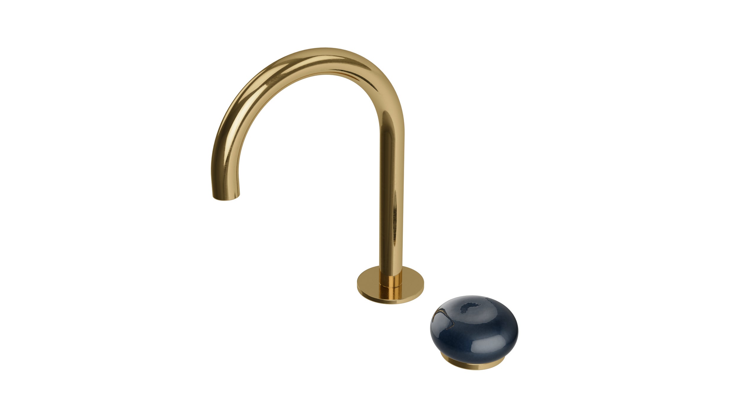 Foundry One Handle Deck Mount Gooseneck Lavatory Faucet with Pebble Ceramic Knob Handle in Uncoated Polished Brass