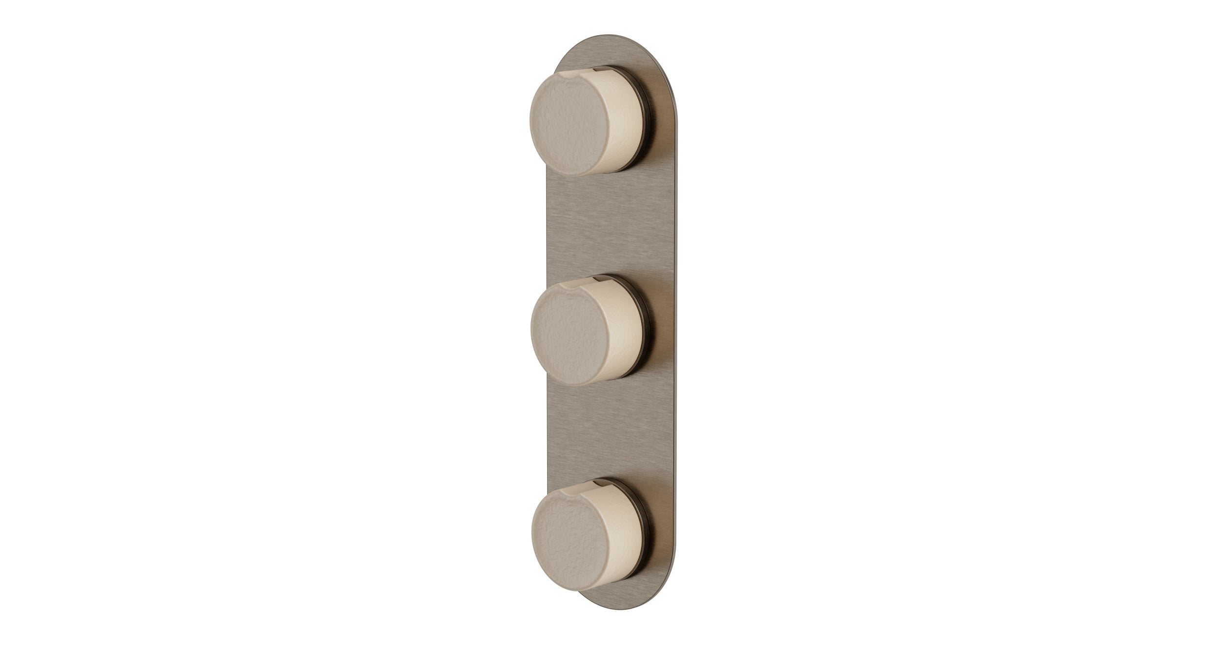 Foundry Three Handle Wall Mount Shower Trim with Groove Ceramic Knob Handles in Antique Nickel