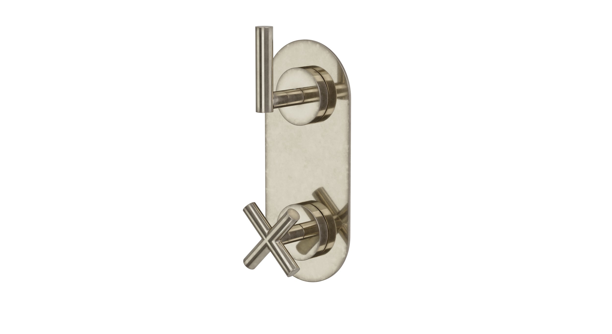 Contour Two Handle Wall Mount Shower Trim with Soft Cross/Soft Lever Handles in French Nickel