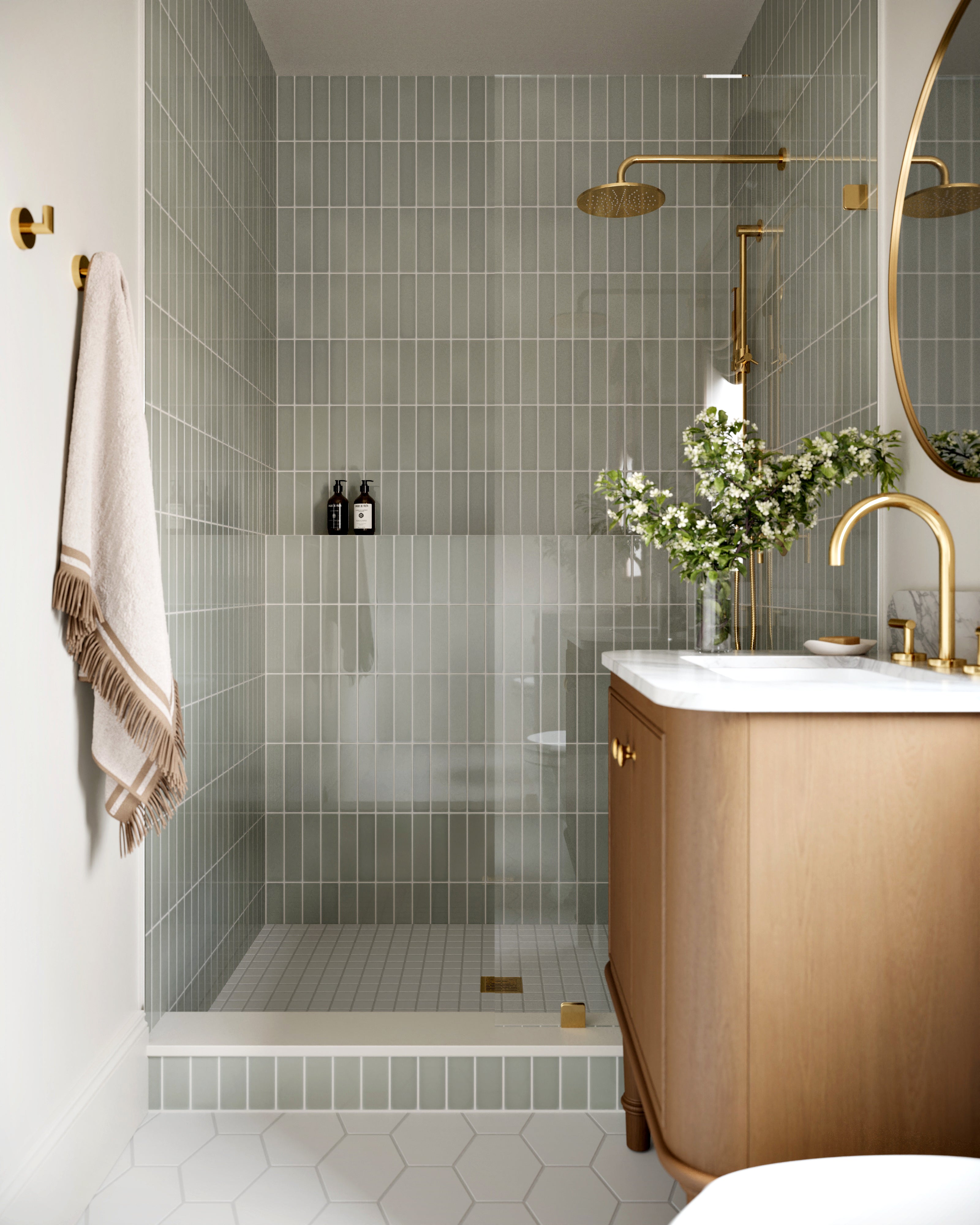 Elongated Hexagon Natural Press Ceramic Tile in Salt Creek Matte