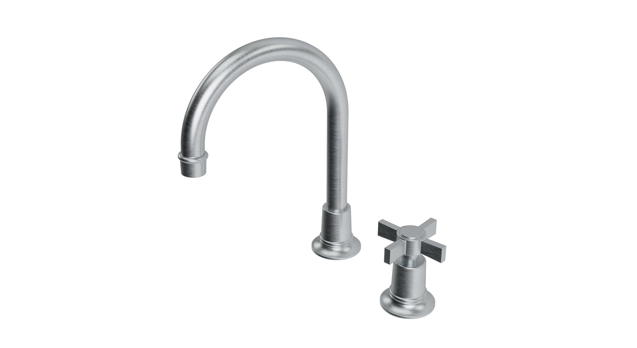 Emerson One Handle Deck Mount Gooseneck Lavatory Faucet with Defined Cross Handle in Satin Chrome