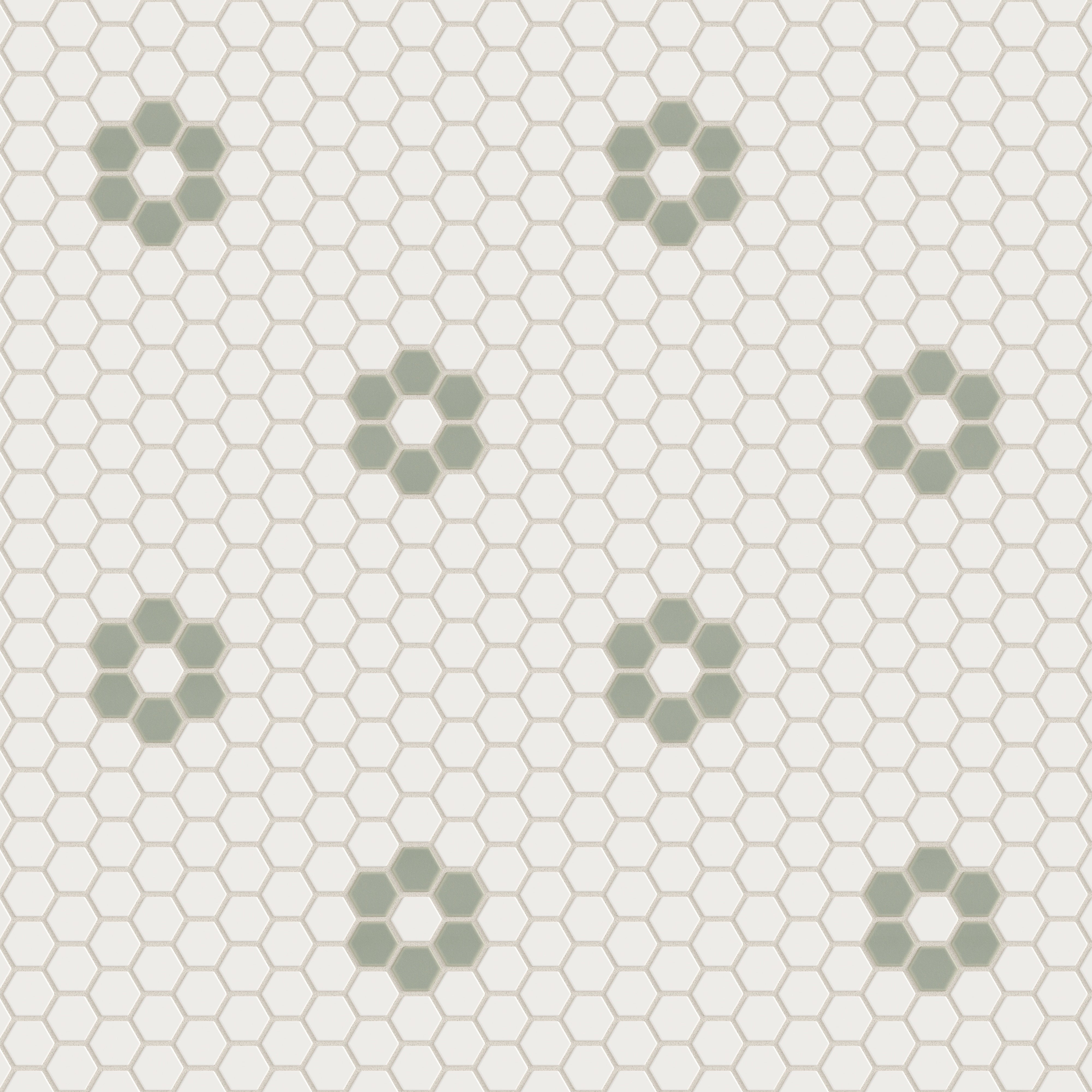 1" Hexagon Double Daisy Sheeted Original Ceramic Tile in Calcite Matte & Rosemary Matte
