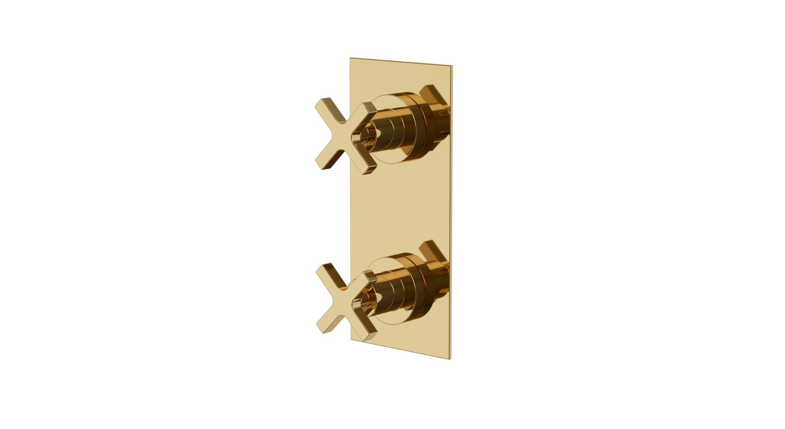 Flatiron Two Handle Wall Mount Shower Trim with Linear Cross Handles in Polished Brass