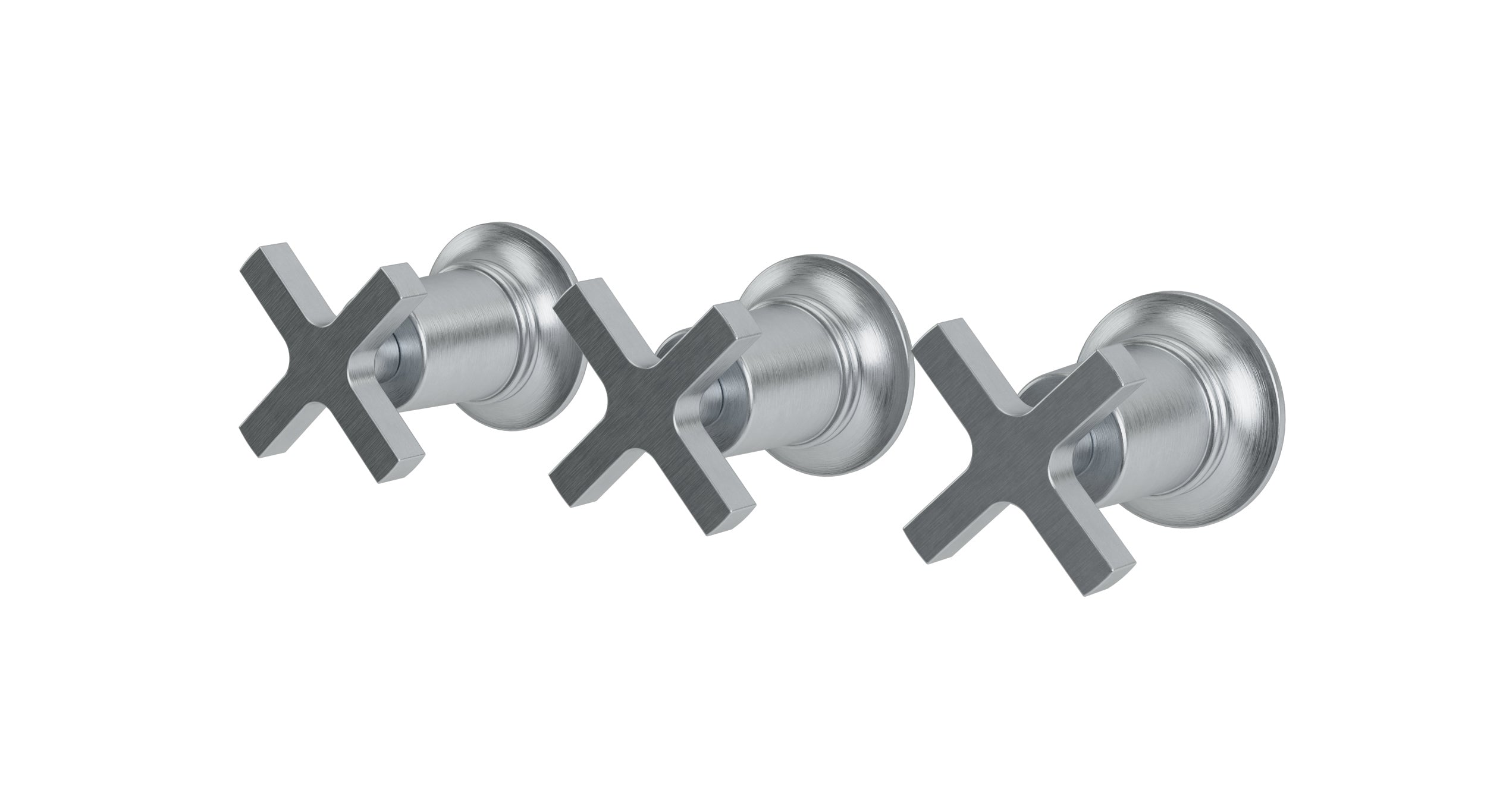 Emerson Three Handle Wall Mount Bath Trim with Diverter/Volume Control and Classic Cross Handles in Satin Chrome