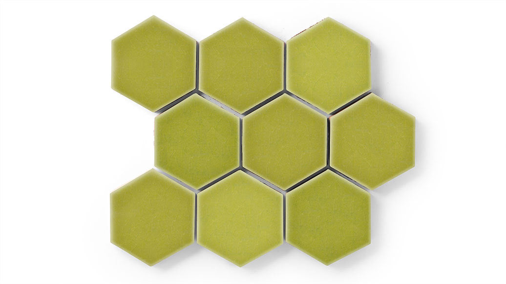 4" Hexagon Original Ceramic Tile in Palm Tree Gloss