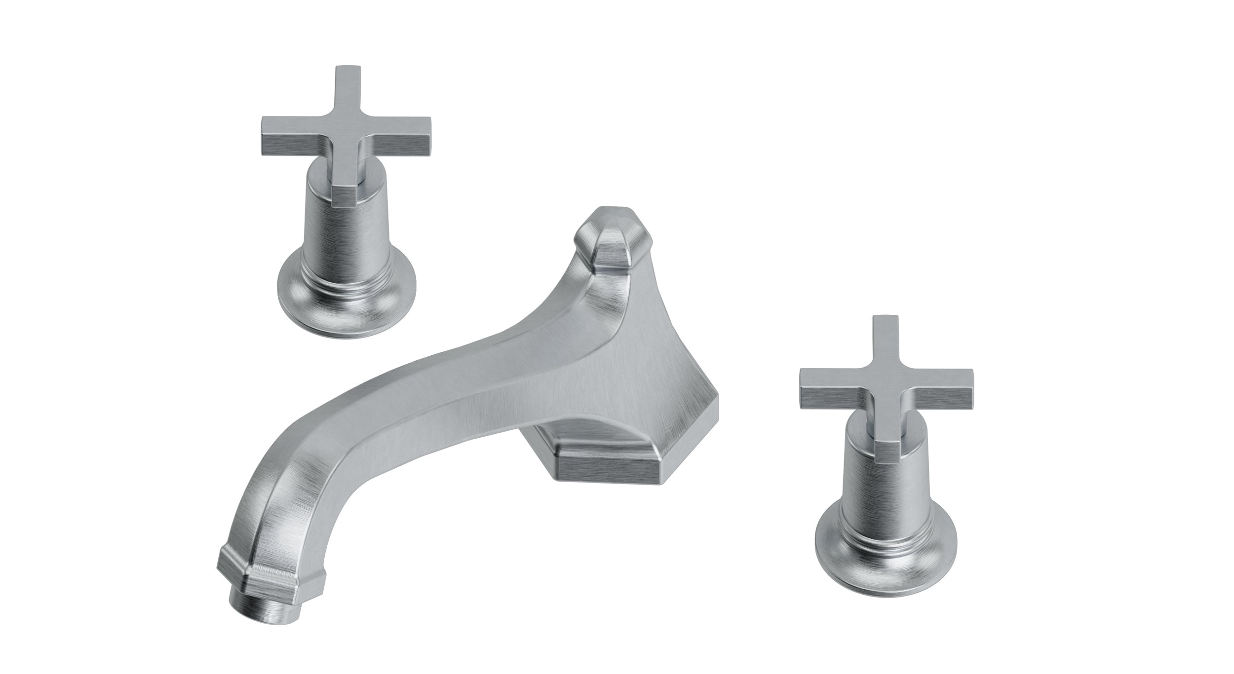 Emerson Two Handle Deck Mount Low Hexagon Bath Trim with Classic Cross Handles in Satin Chrome