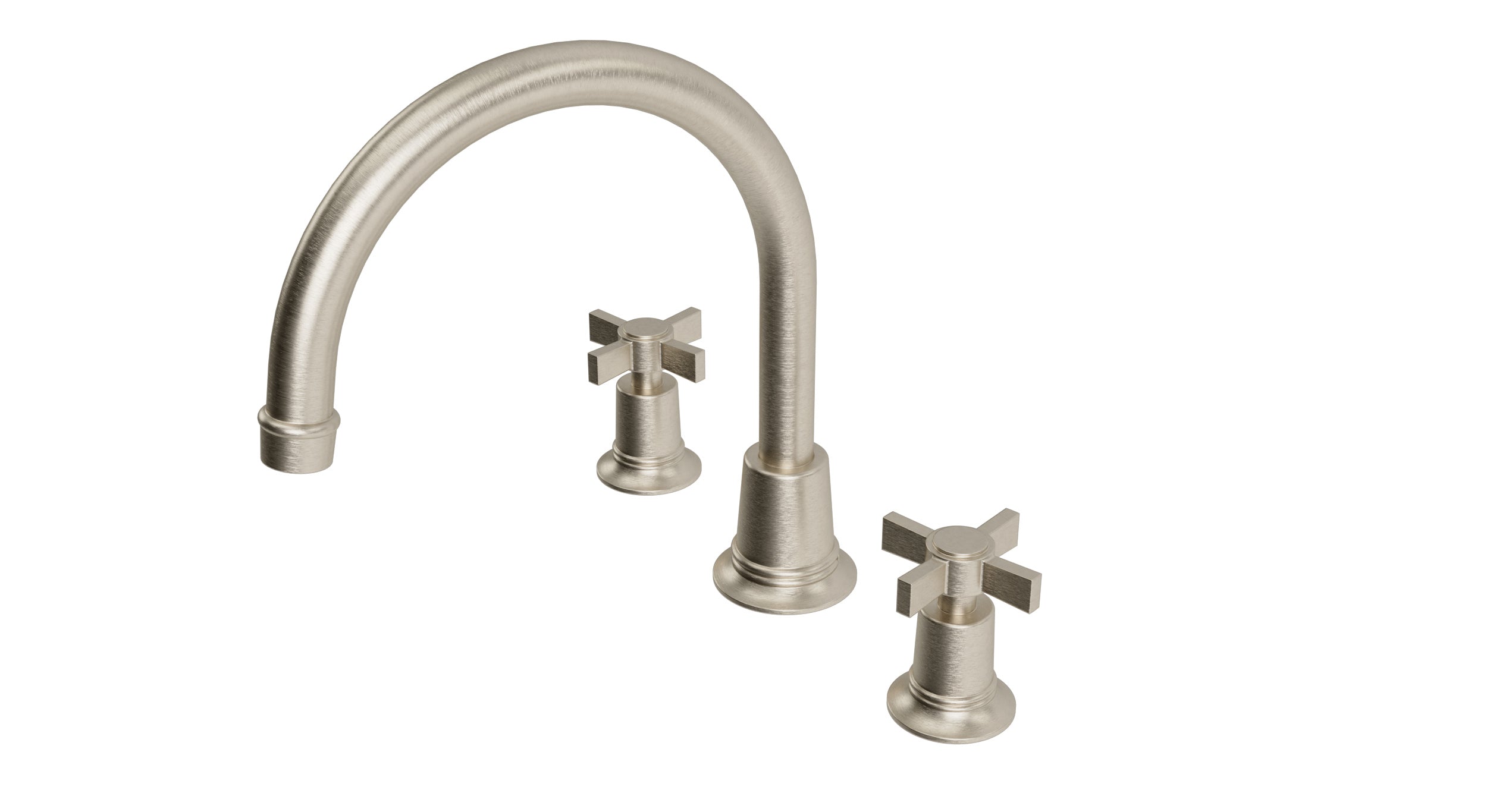 Emerson Two Handle Deck Mount Gooseneck Bath Trim with Defined Cross Handles in Satin Nickel