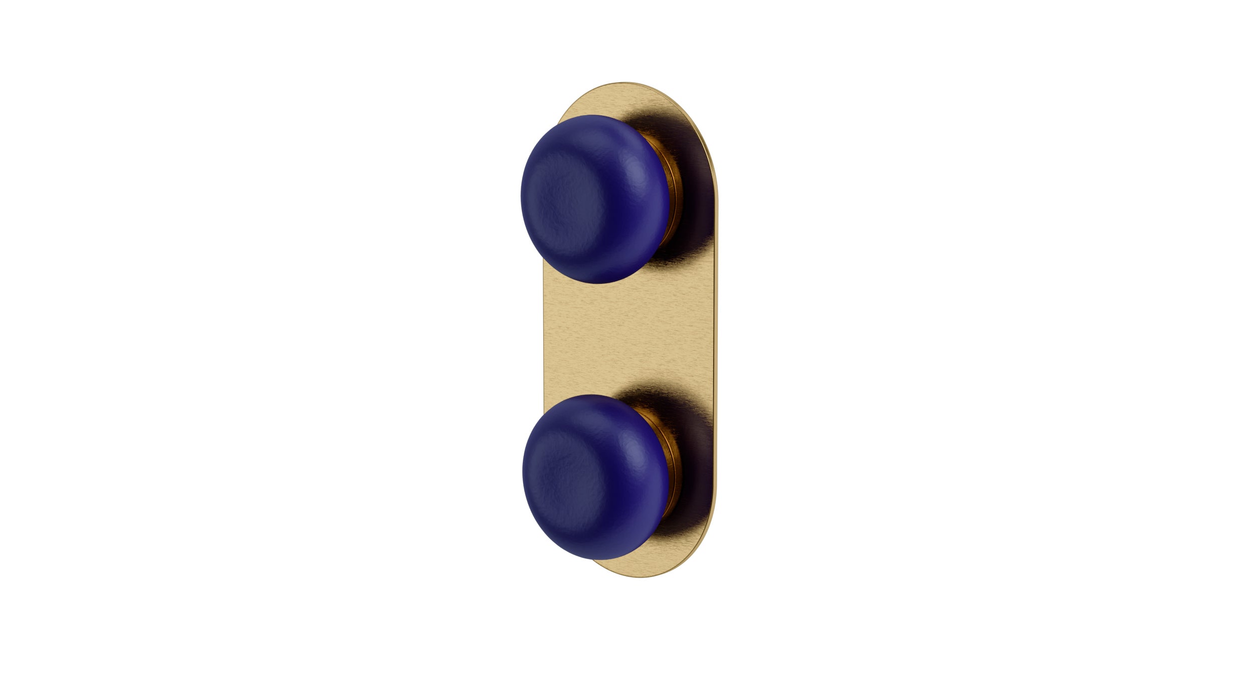 Foundry Two Handle Wall Mount Shower Trim with Pebble Ceramic Knob Handles in Satin Brass