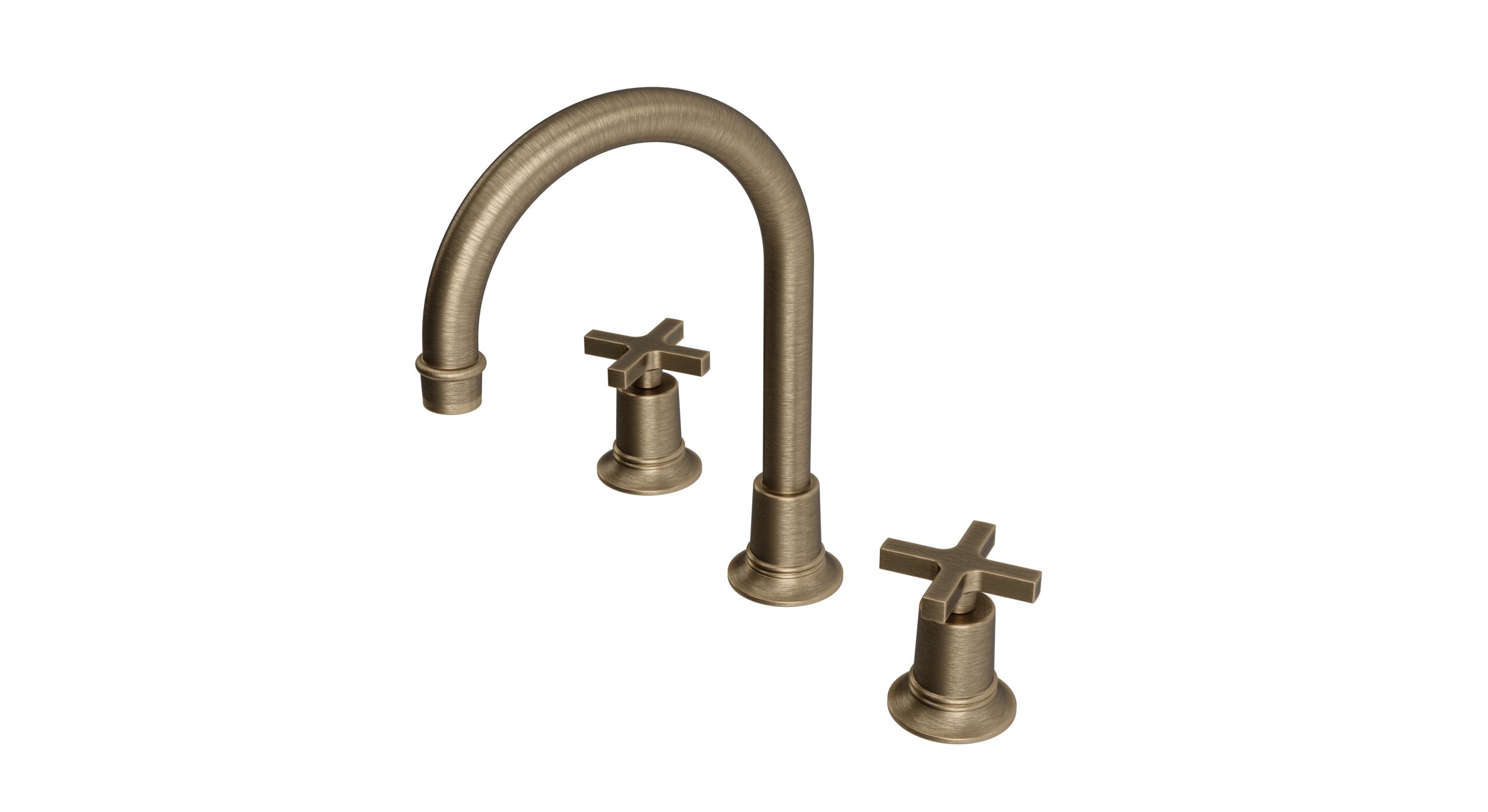 Emerson Two Handle Deck Mount Gooseneck Lavatory Faucet with Classic Cross Handles in Antique Brass