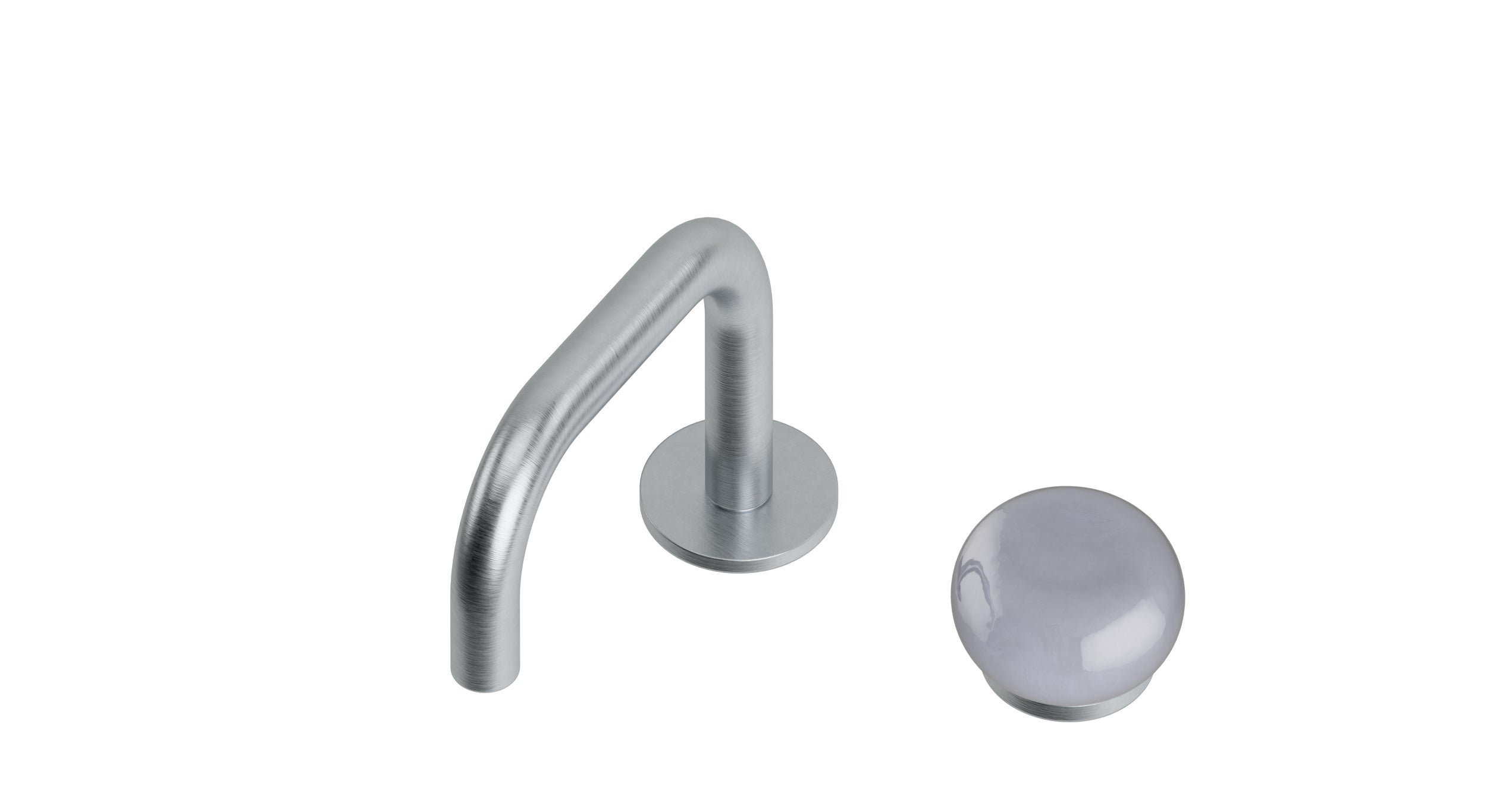 Foundry One Handle Deck Mount Squaretop Lavatory Faucet with Pebble Ceramic Knob Handle in Satin Chrome