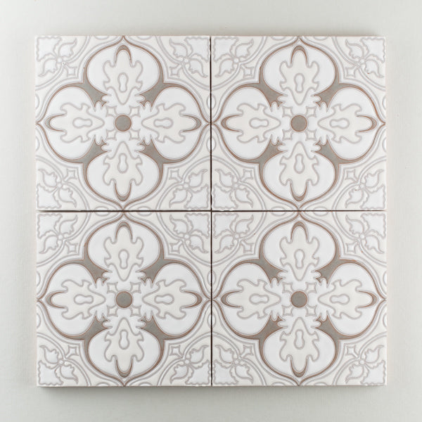 8x8 Handpainted Tile Barella in Neutral Motif