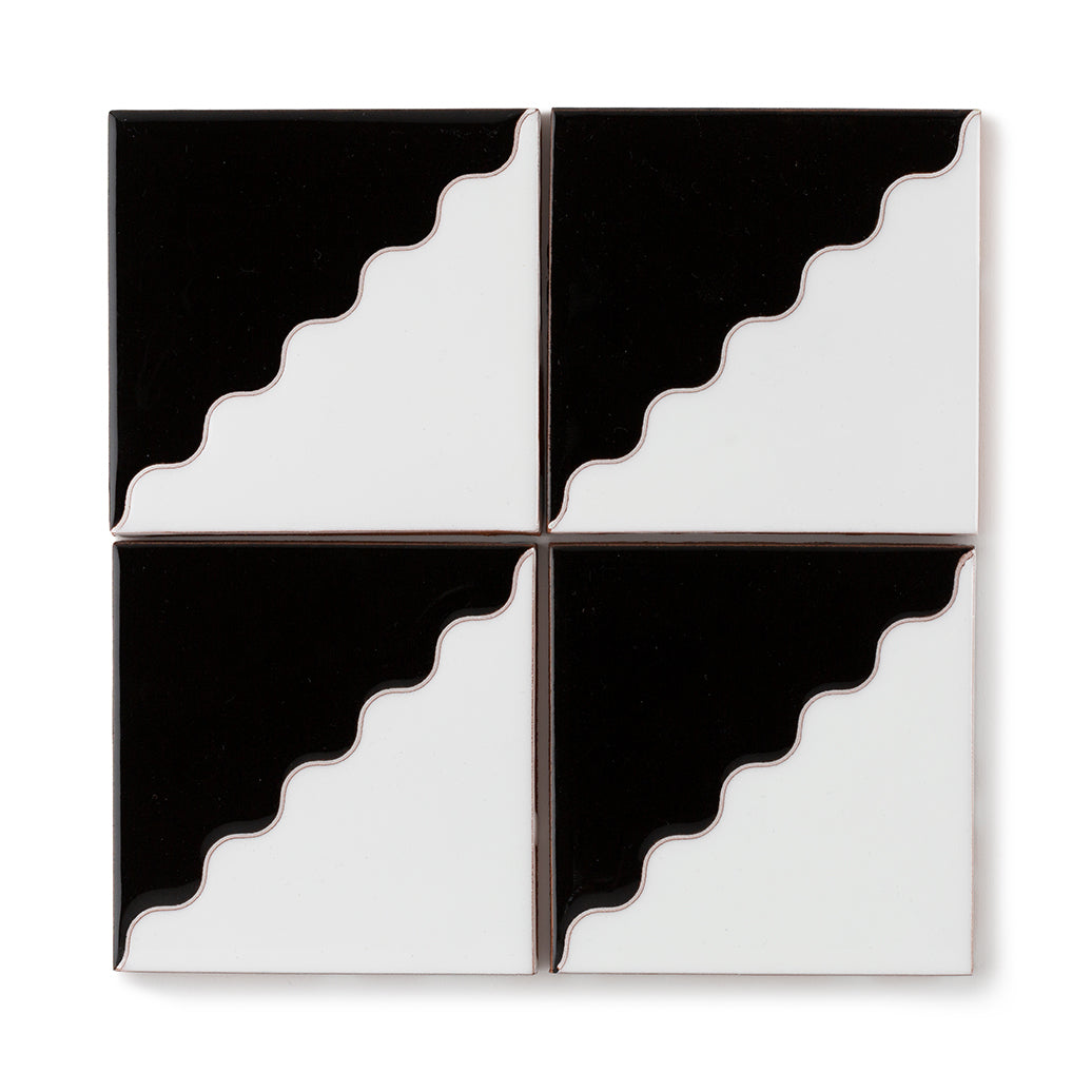 6x6 Handpainted Tile Squiggle in Charcoal