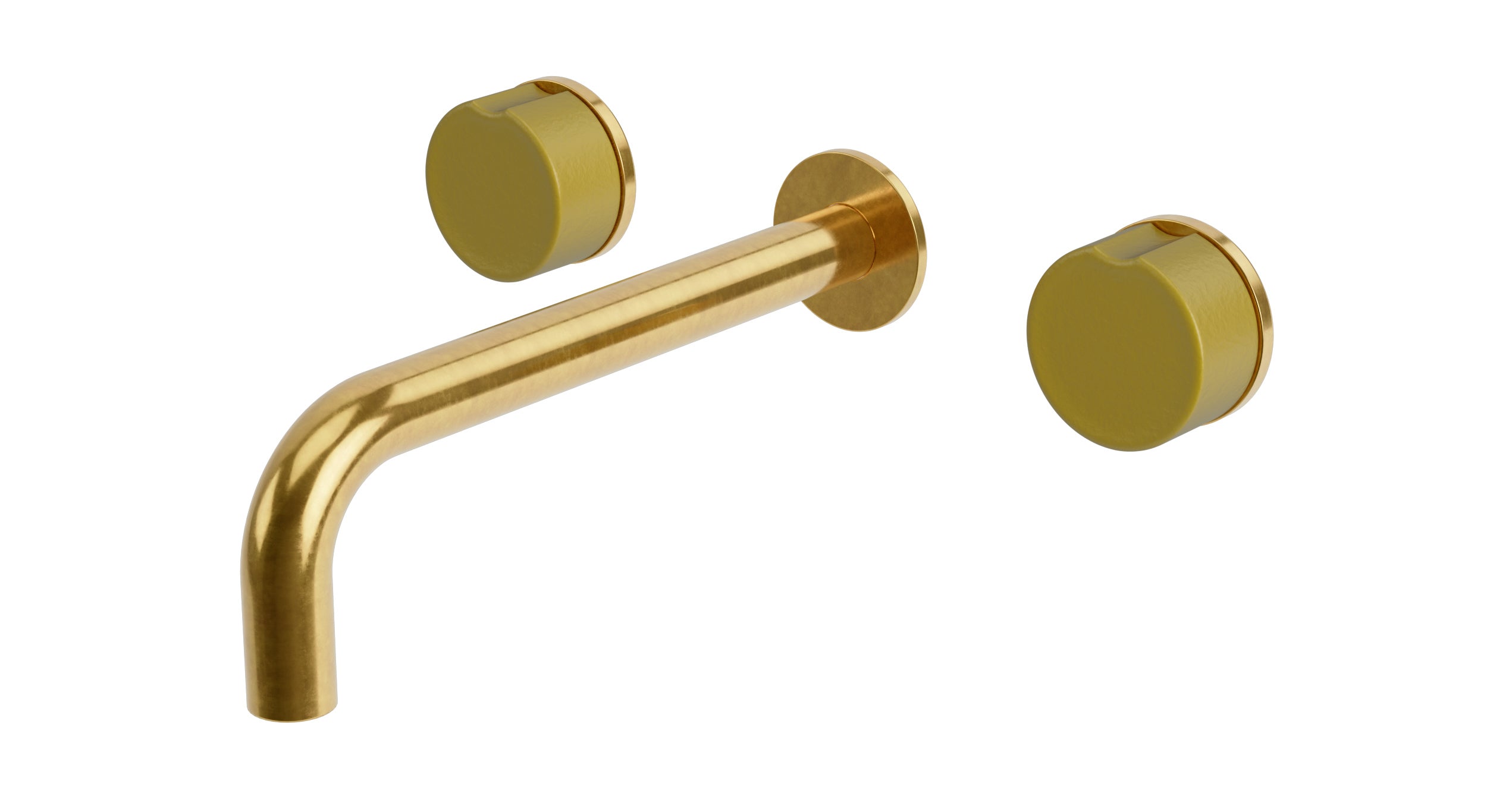 Foundry Two Handle Wall Mount 7.5" Lavatory Faucet with Groove Ceramic Knob Handles in French Brass