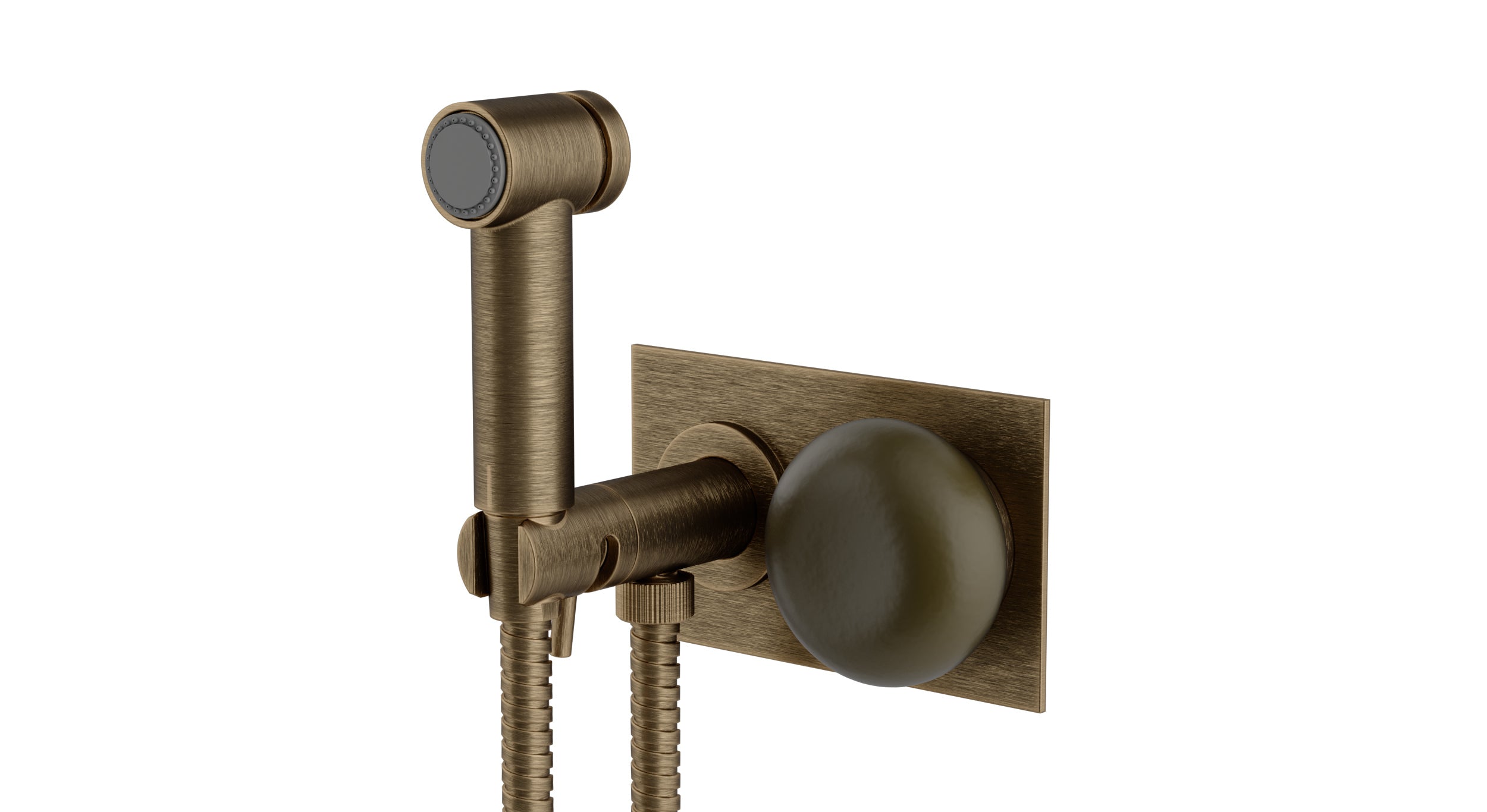 Foundry One Handle Wall Mount Bidet Trim with Pebble Ceramic Knob Handle in Antique Brass
