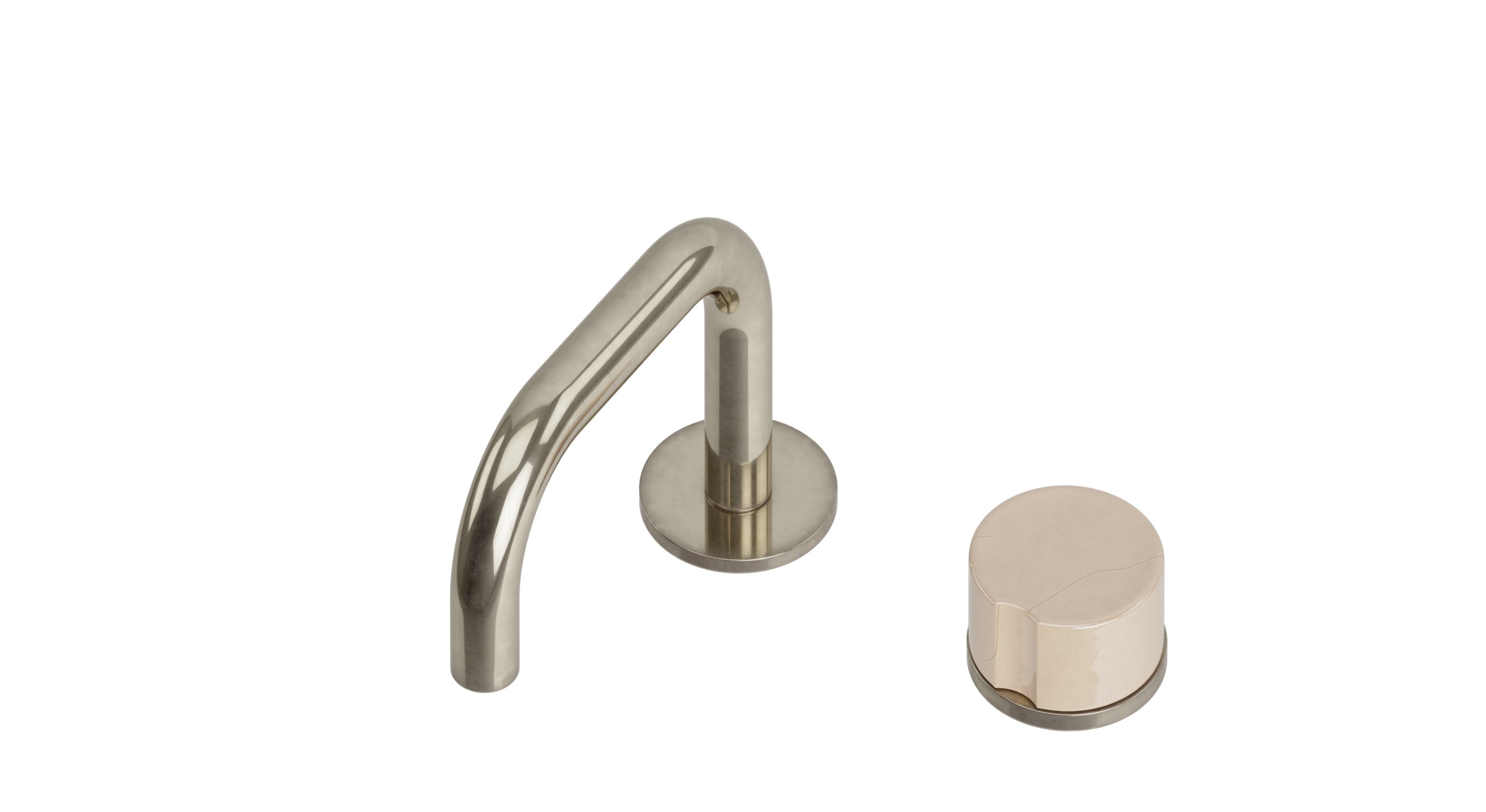 Foundry One Handle Deck Mount Squaretop Lavatory Faucet with Groove Ceramic Knob Handle in French Nickel