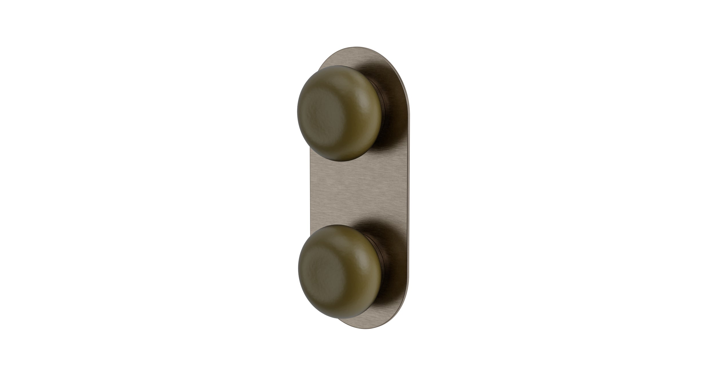 Foundry Two Handle Wall Mount Shower Trim with Pebble Ceramic Knob Handles in Antique Nickel
