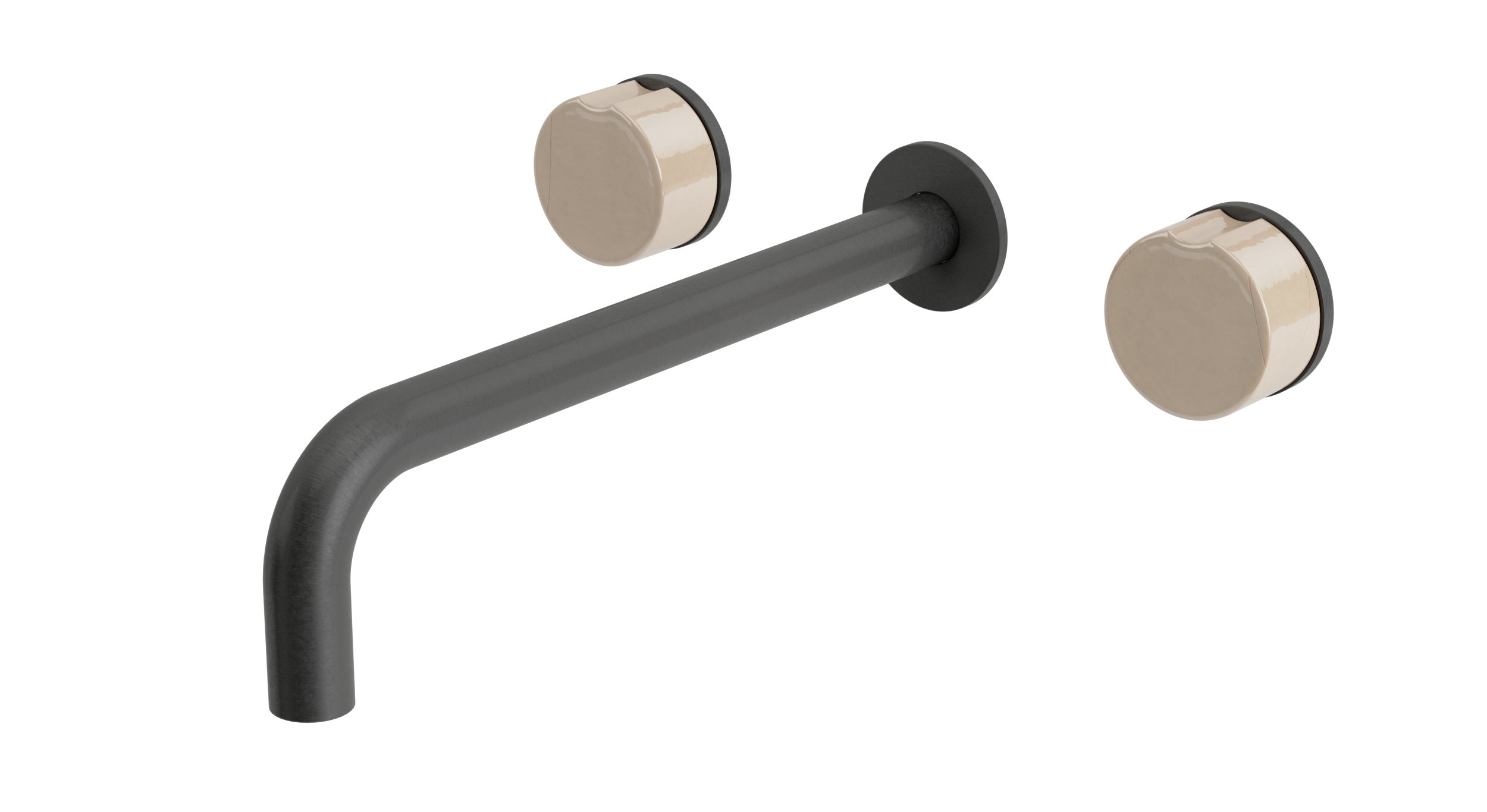 Foundry Two Handle Wall Mount 10" Lavatory Faucet with Groove Ceramic Knob Handles in Blackened Nickel