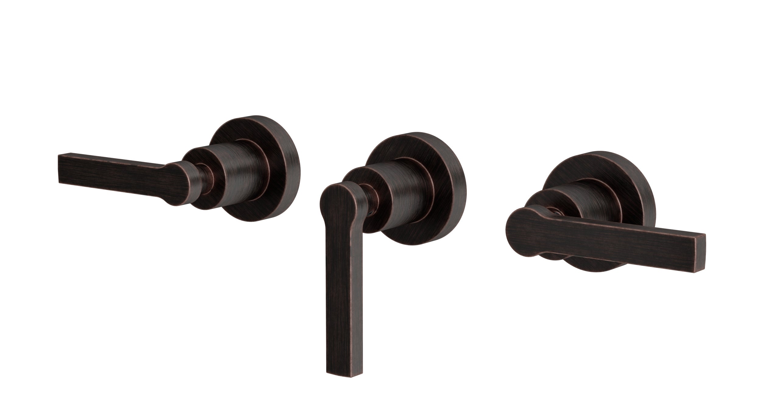 Flatiron Three Handle Wall Mount Bath Trim with Linear Lever Handles in Antique Bronze