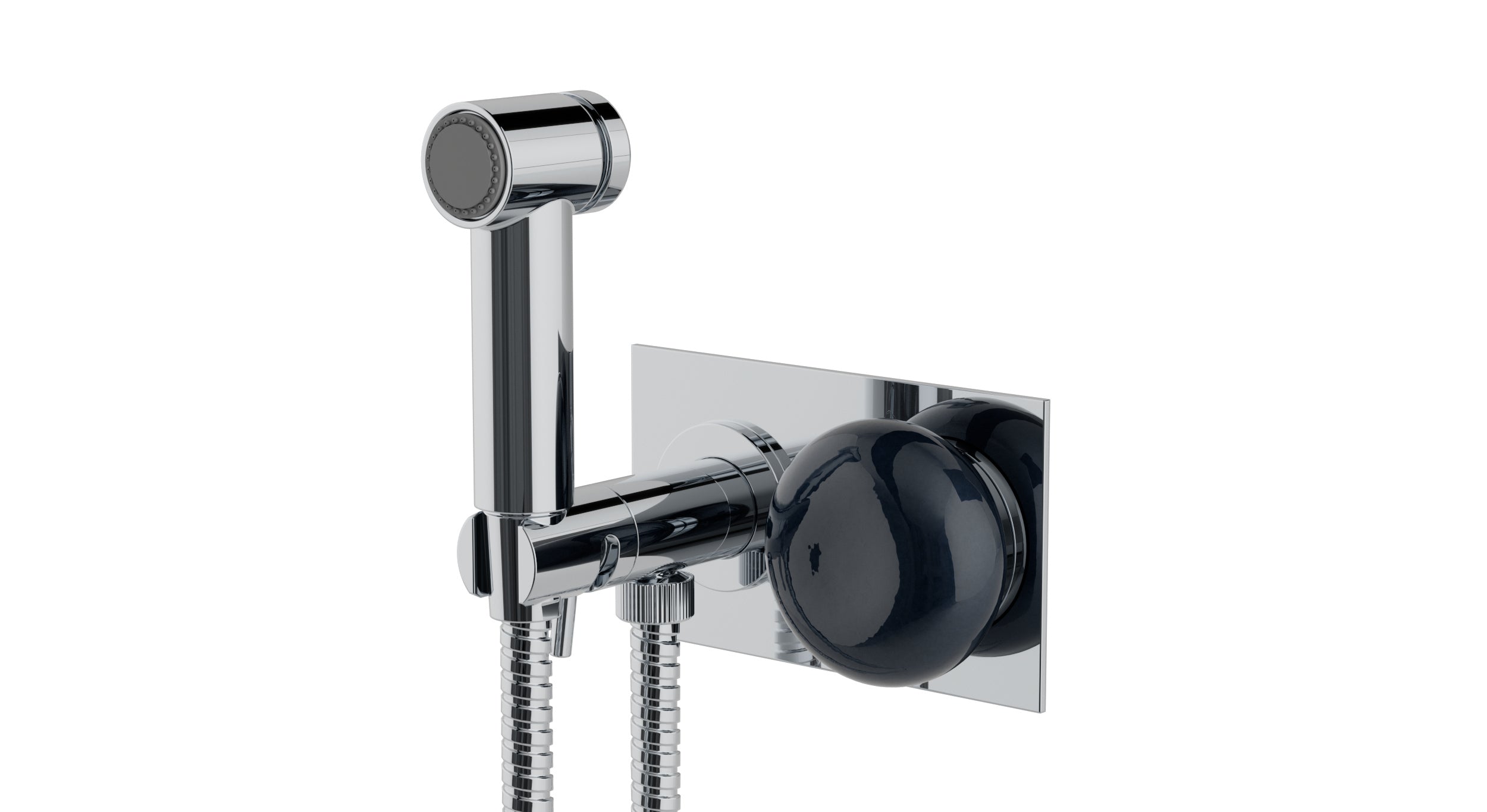 Foundry One Handle Wall Mount Bidet Trim with Pebble Ceramic Knob Handle in Polished Chrome