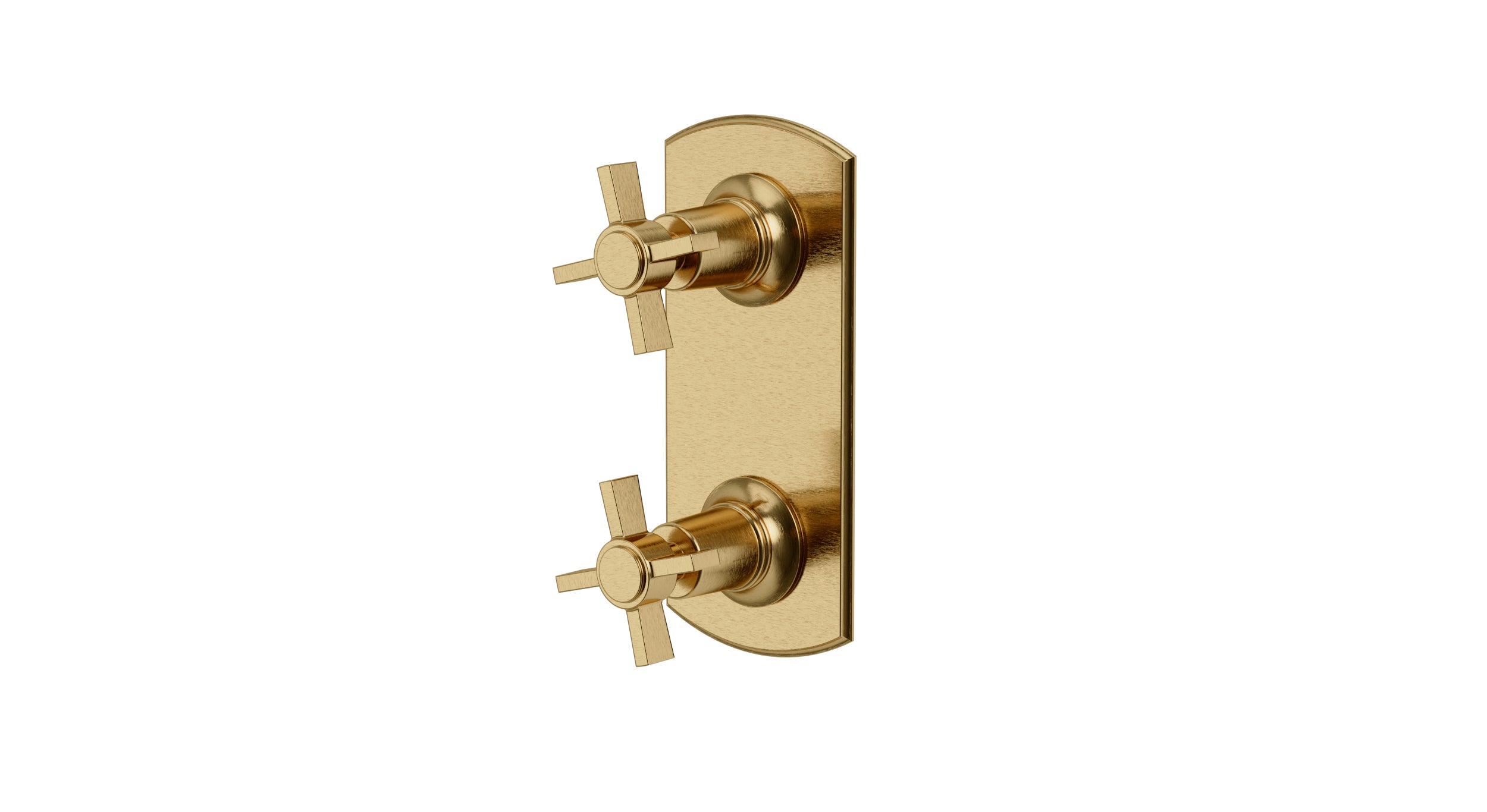 Emerson Two Handle Wall Mount Shower Trim with Defined Cross Handles in Satin Brass