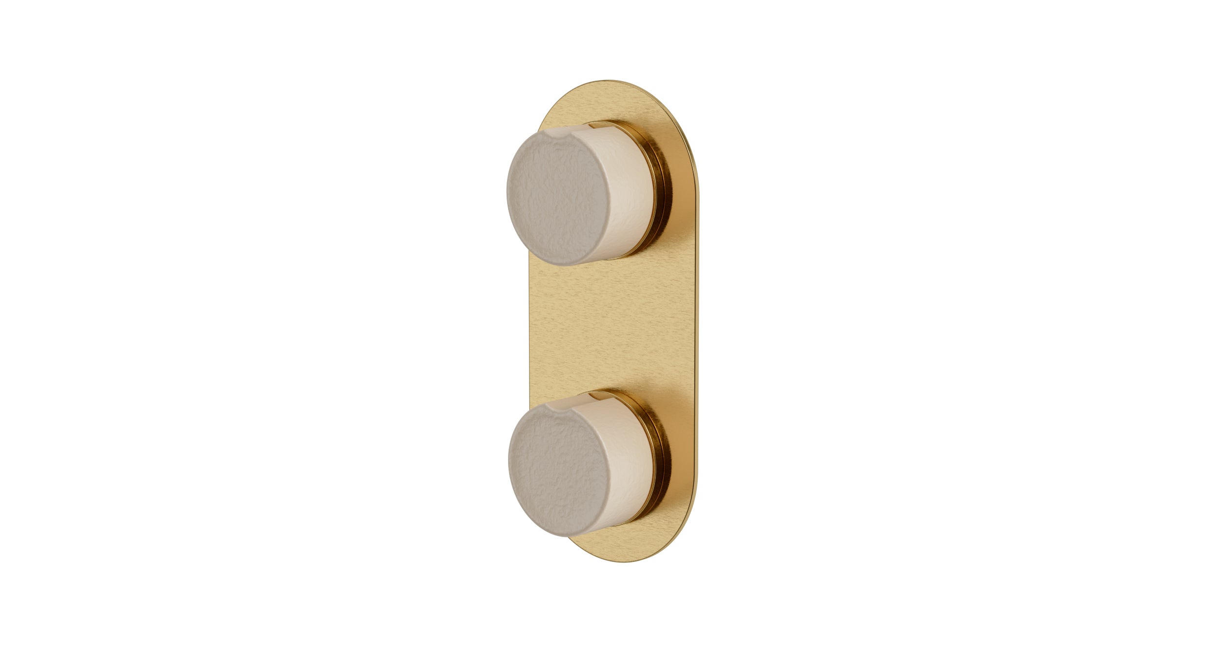 Foundry Two Handle Wall Mount Shower Trim with Groove Ceramic Knob Handles in Satin Brass