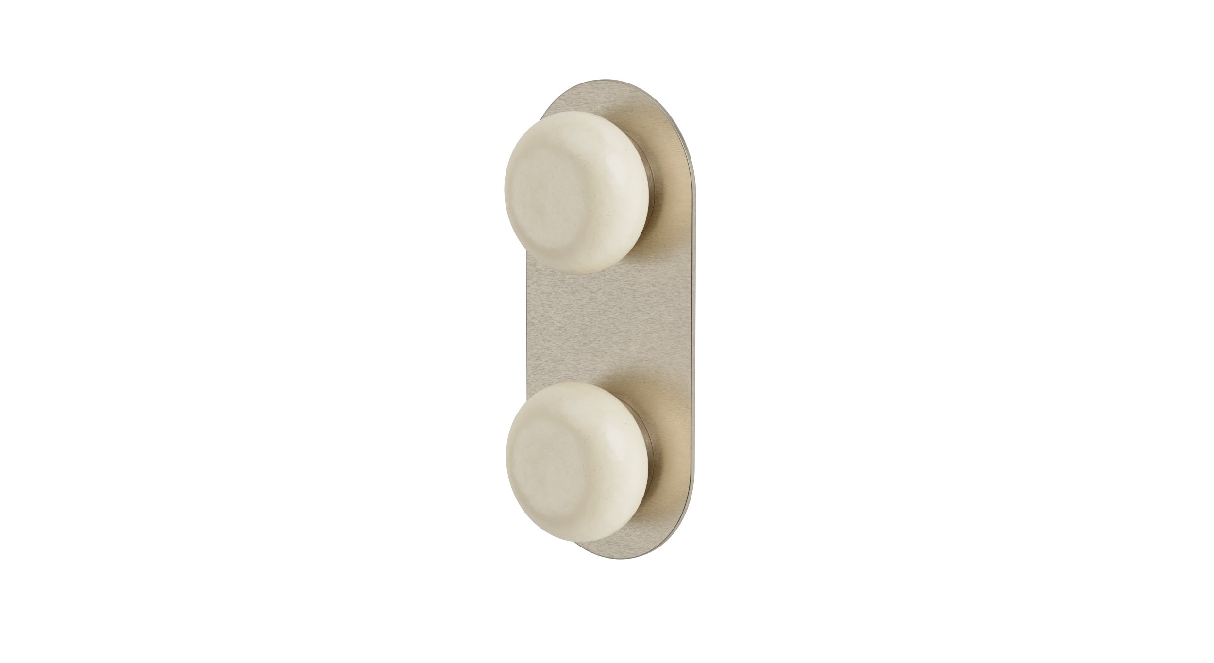 Foundry Two Handle Wall Mount Shower Trim with Pebble Ceramic Knob Handles in Satin Nickel