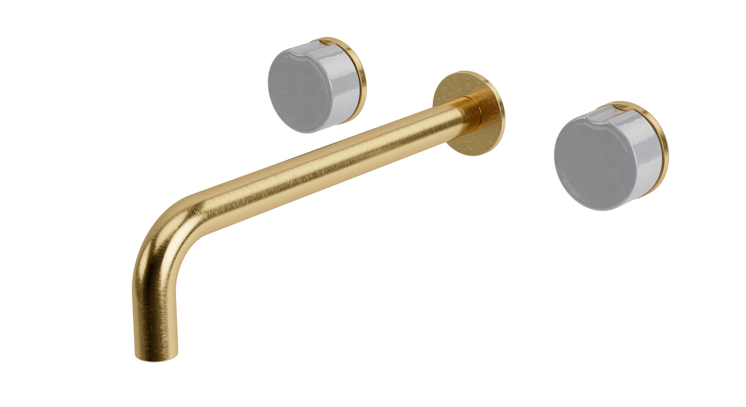 Foundry Two Handle Wall Mount 10" Lavatory Faucet with Groove Ceramic Knob Handles in Satin Brass