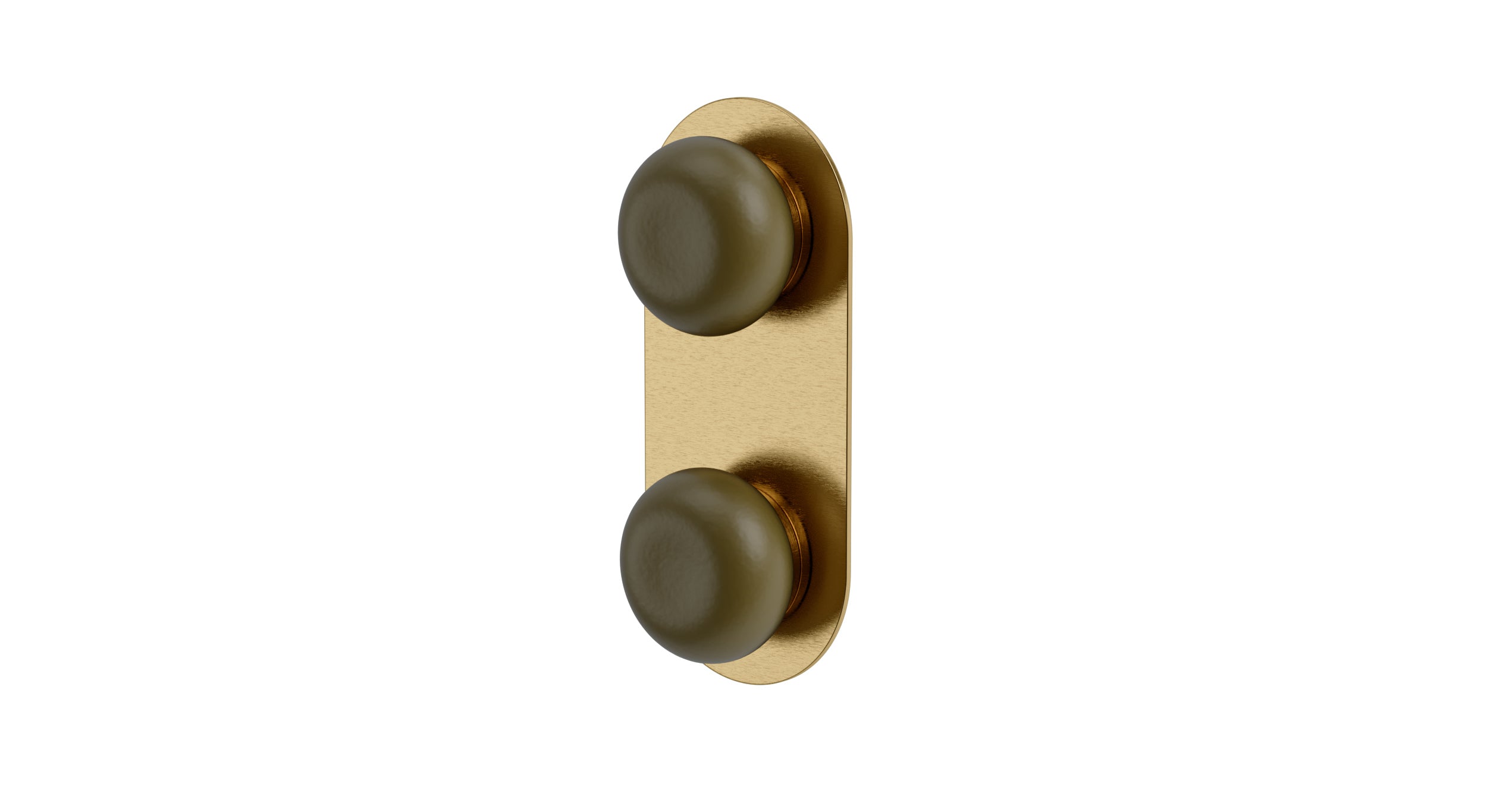 Foundry Two Handle Wall Mount Shower Trim with Pebble Ceramic Knob Handles in Satin Brass