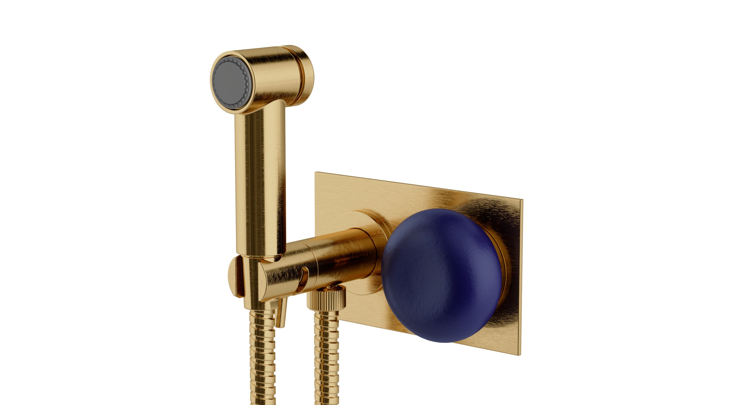 Foundry One Handle Wall Mount Bidet Trim with Pebble Ceramic Knob Handle in Satin Brass