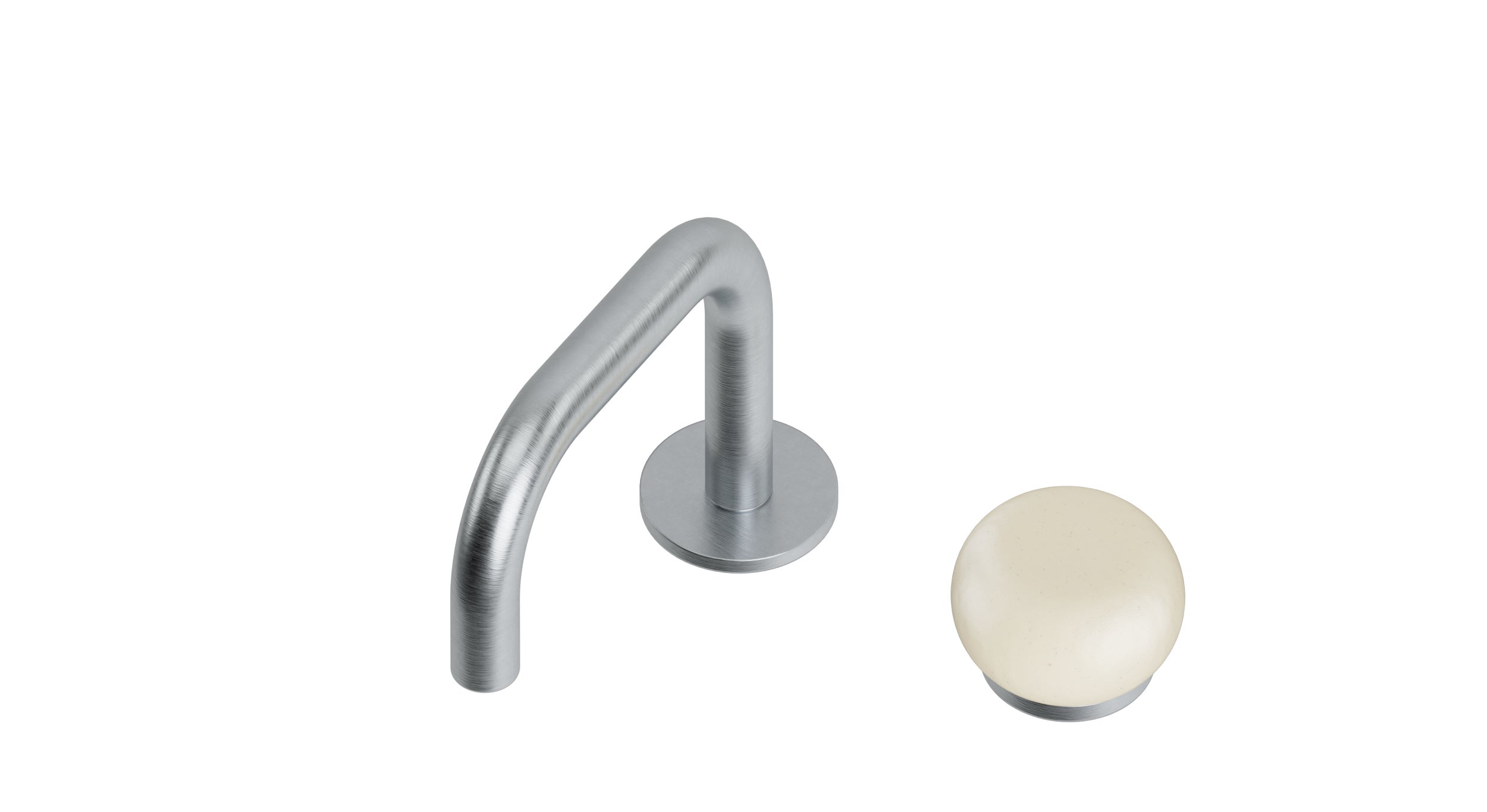 Foundry One Handle Deck Mount Squaretop Lavatory Faucet with Pebble Ceramic Knob Handle in Satin Chrome