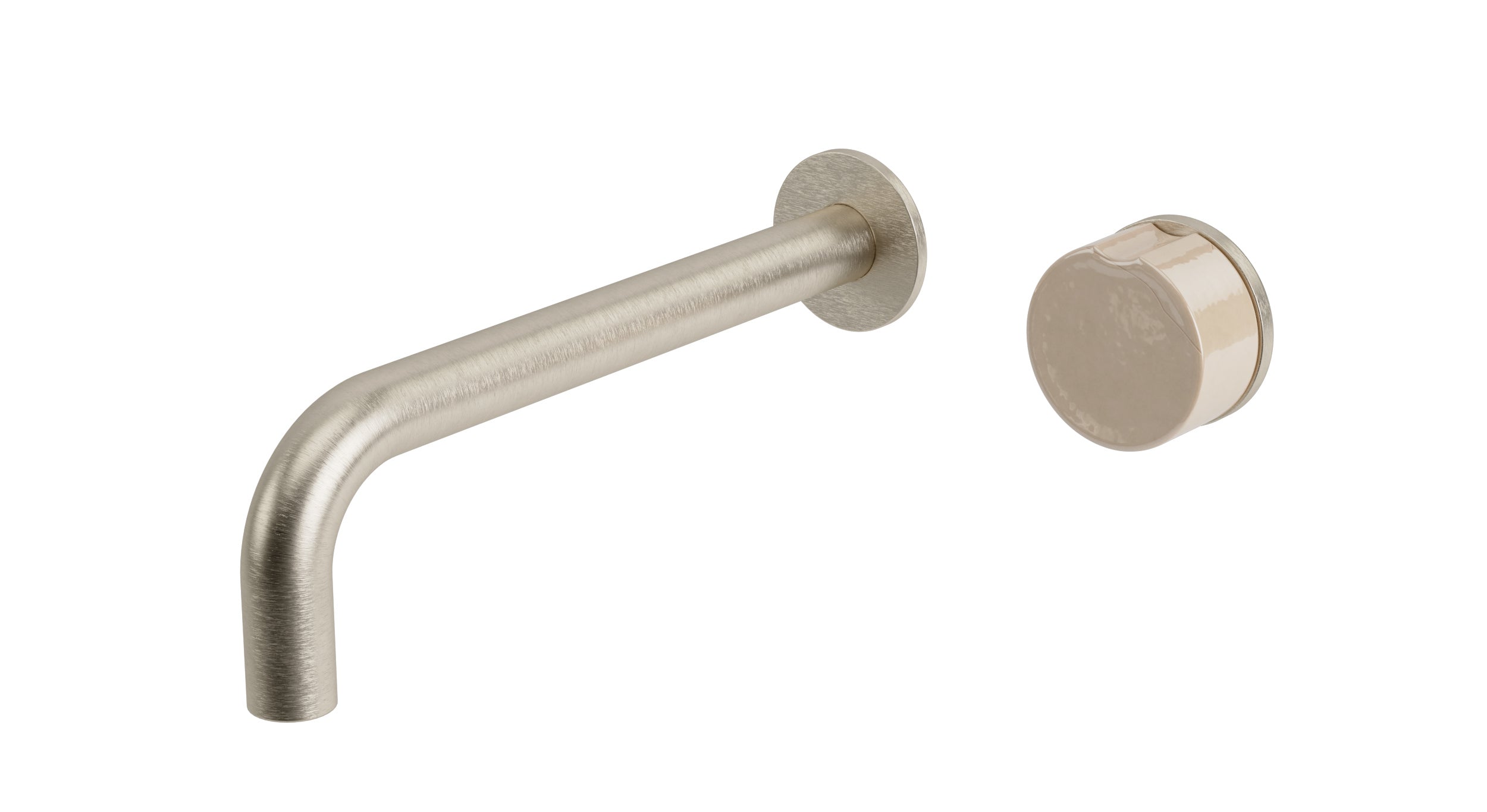Foundry One Handle Wall Mount 7.5" Lavatory Faucet with Groove Ceramic Knob Handle in Satin Nickel