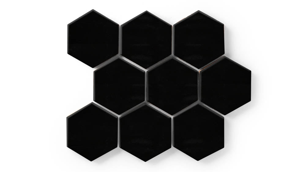 4" Hexagon Original Ceramic Tile in Raven Gloss